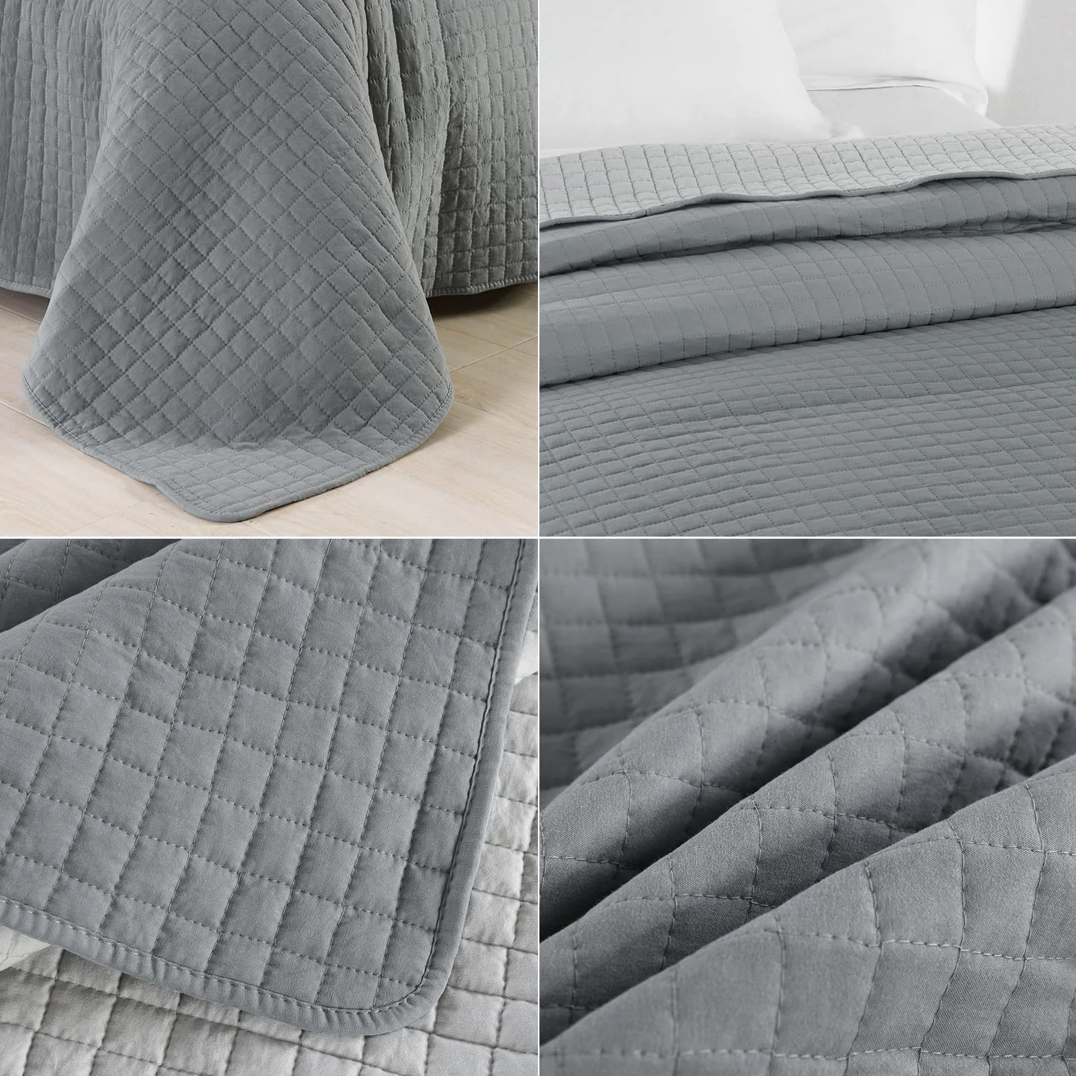 WOLTU Narzuta na łóżko 170 x 210 cm, pikowana, 360 g/m², patchwork, dwustronny wzór, w kratkę, pikowana, szara, jasnoszara
