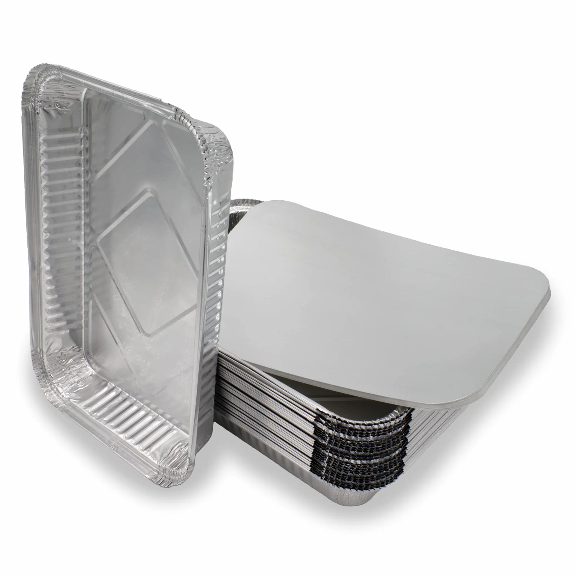 Zestaw 25 aluminiowych miseczek XL z pokrywkami, 25 misek aluminiowych, 32 x 22 cm, 2100 ml, duży format prostokątny, odporny na wysoką temperaturę, 25 szt