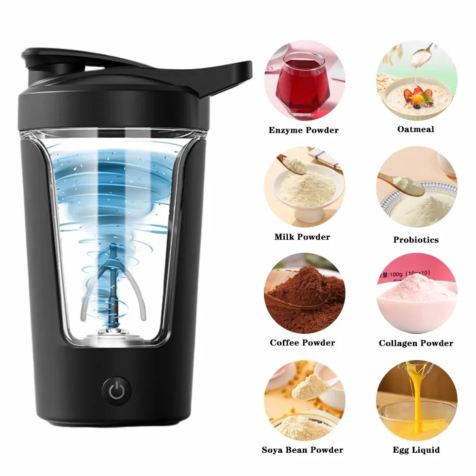 LOMUG Elektryczny shaker do białek 450 ml automatyczny mikser proteinowy ładowany USB czarny
