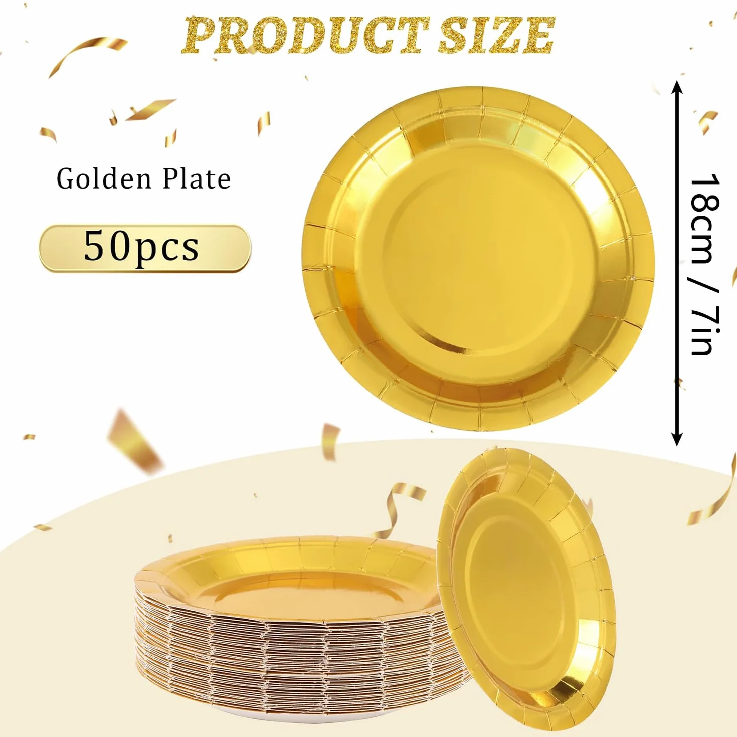 50 złotych talerzy deserowych, talerz urodzinowy, talerze kartonowe, 7 cali / 18 cm, złote talerze papierowe, na święta, Boże Narodzenie, wesela, urodziny