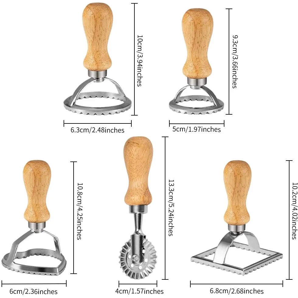 Zestaw 5 foremek do wycinania ravioli, foremki do ciasta, ravioli, foremka do pierogów, kwadratowa, okrągła forma do ravioli w kształcie serca, do makaronu