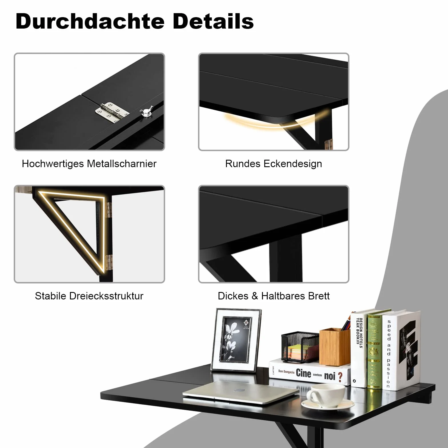 COSTWAY Składany Stół Ścienny 80 cm x 60 cm, Z Nóg Z Drewna Sosnowego, Oszczędzający Miejsce Do Kuchni, Sypialni, Jadalni, Gabinetu