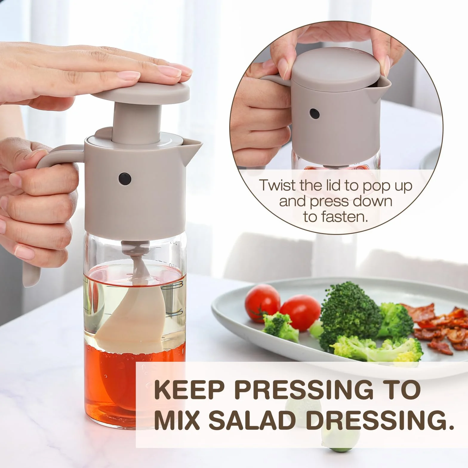 Vucchini Mixer do sałatek, 300 ml Bird-Like Sauce Shaker szary, regulowany przepływ, można myć w zmywarce, butelka do przechowywania oleju, octu, kuchni, restauracji