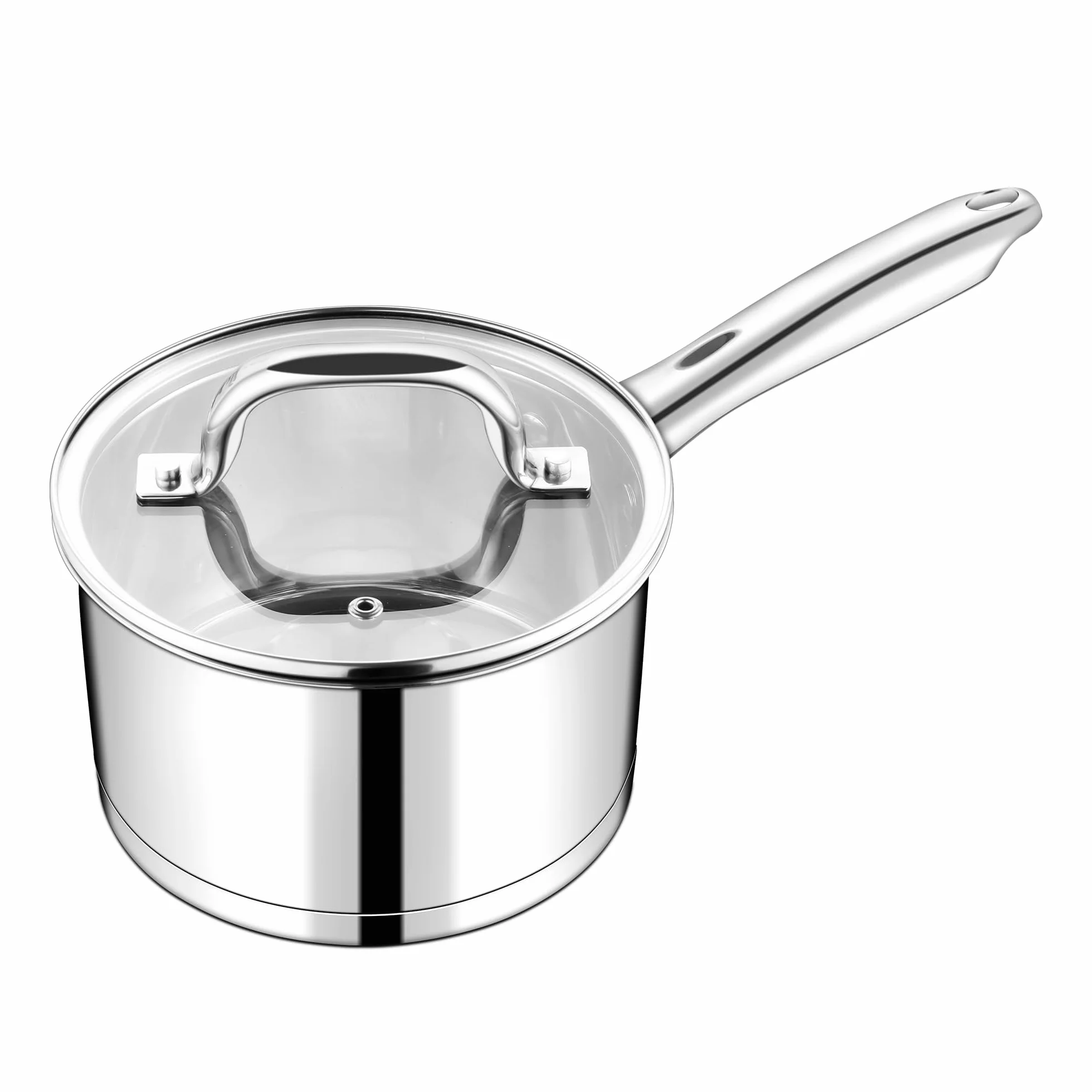 TEAMFAR rondel 16cm, garnek do gotowania mleka ze stali nierdzewnej indukcja z 3-warstwowym dnem do wszystkich rodzajów kuchenek, szklana pokrywka, 1,9L mały garnek zapiekanka na małe porcje