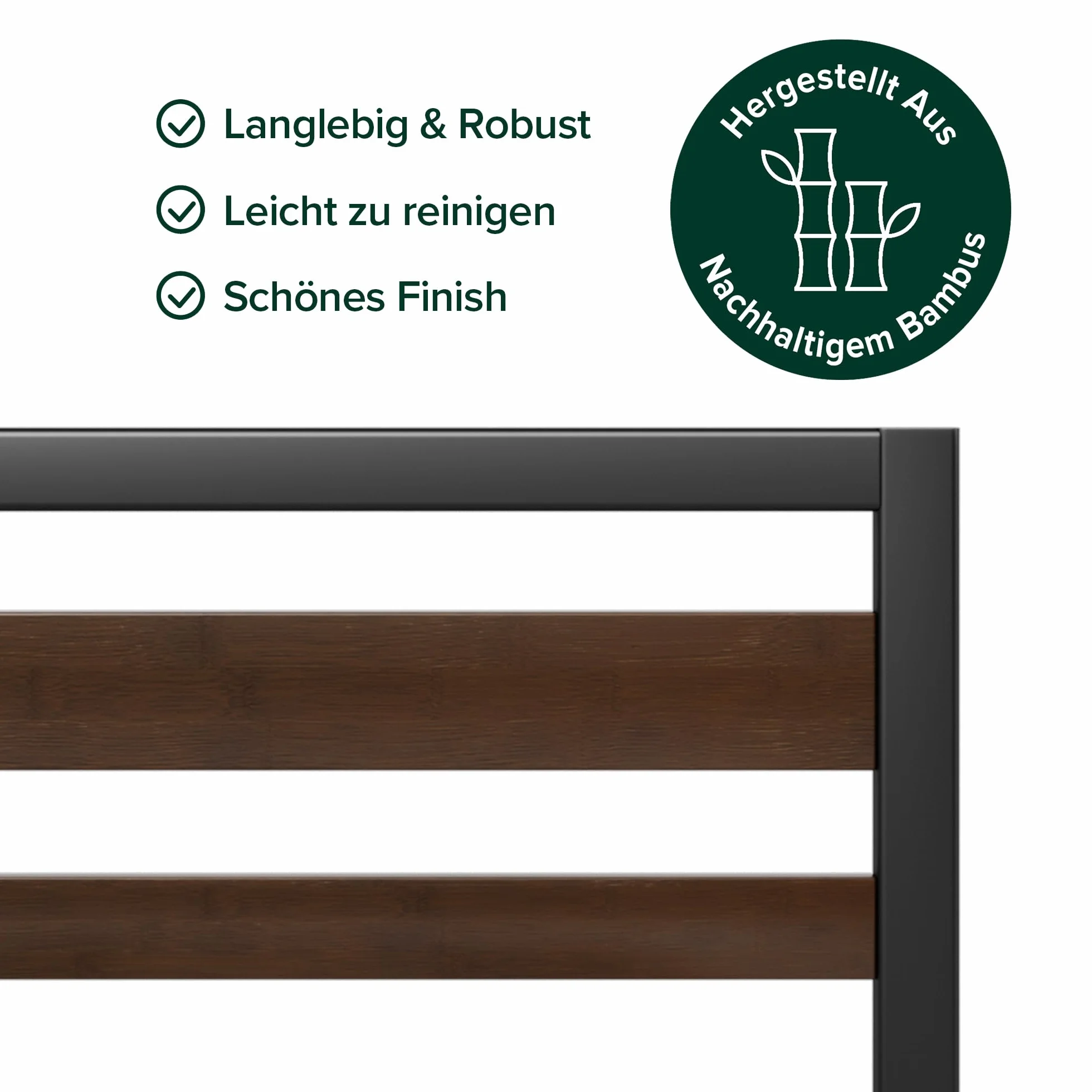 Zinus Kai 90 x 200 cm – 80 cm wysokości – zrównoważona rama łóżka z bambusa i metalu z zagłówkiem – metalowe łóżko ze stelażem – wolna przestrzeń pod łóżko – łatwy montaż – czarne i brązowe