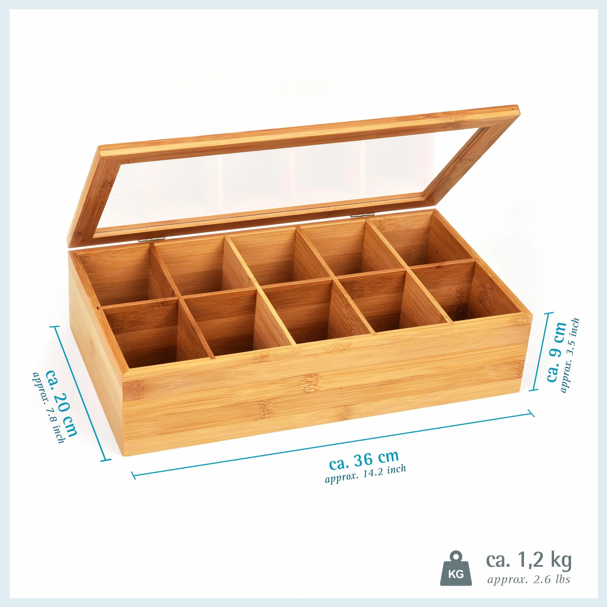 GRÄWE Pude?ko Na Herbat?, Z Bambusa Z 4 Przegródkami, Pude?ko Na Torebki Herbaty Z Szuflad? Do Przechowywania, 30 x 15,5 x 10cm