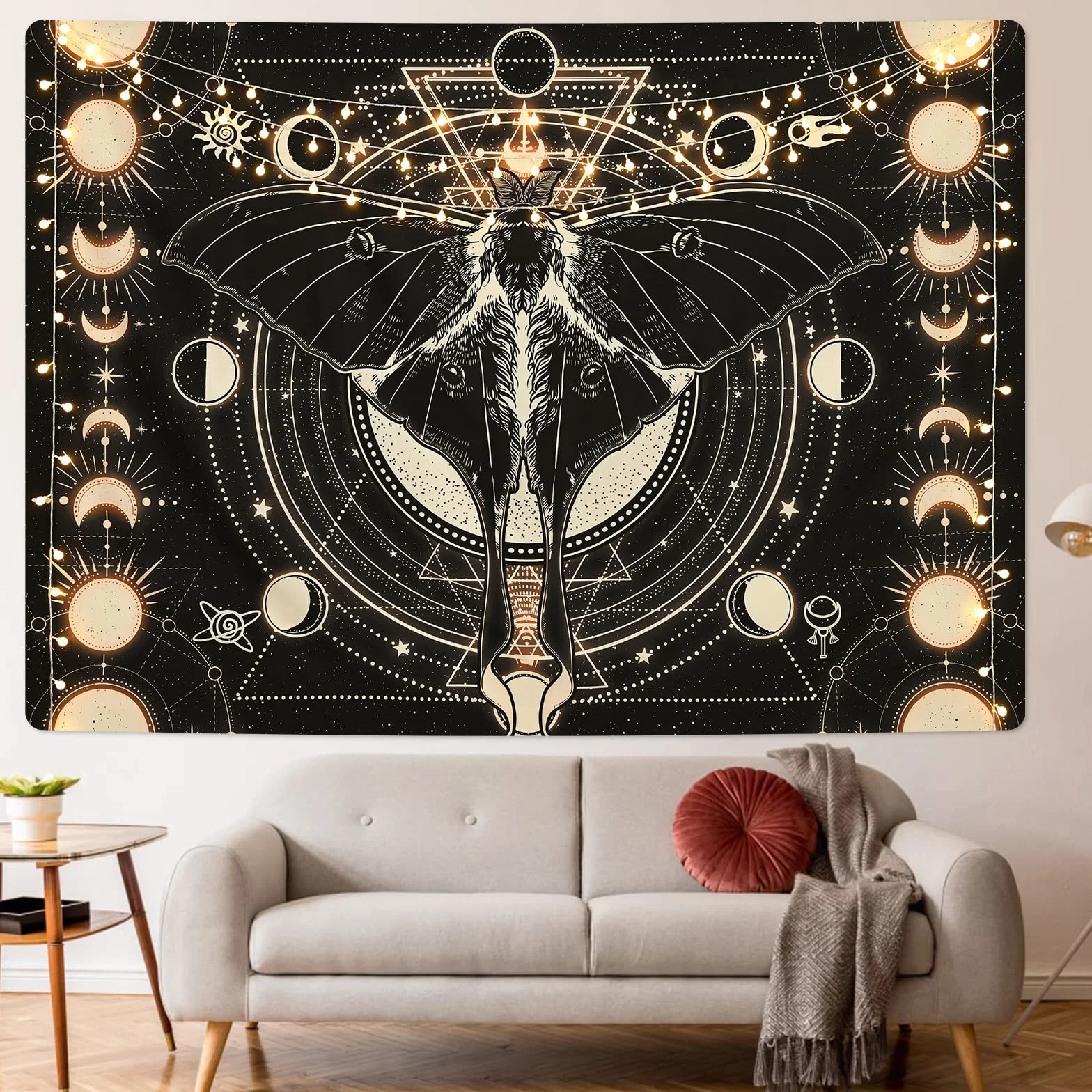 Yrendenge Mote, ozdoba na ścianę, czarna, słońce, księżyc, dekoracja ścienna do sypialni, 150 x 130 cm