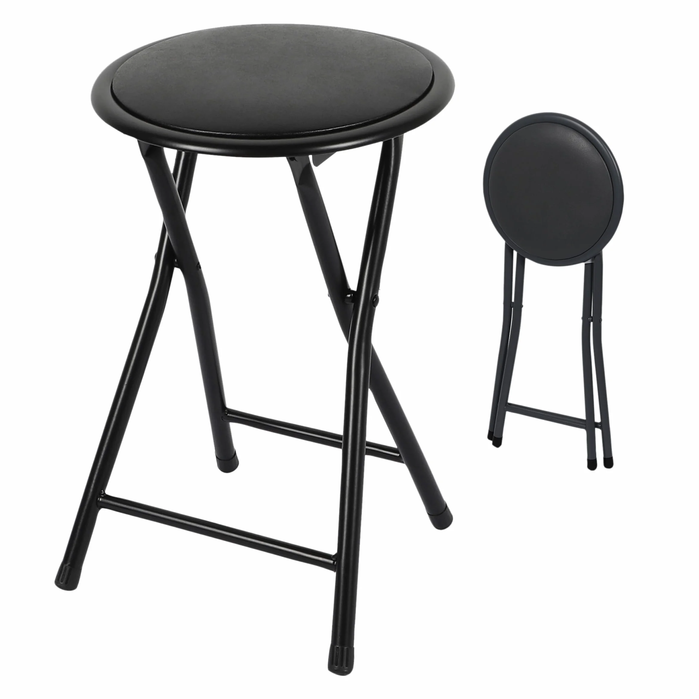 Spetebo Metalowy stołek składany okrągły czarny 45 x Ø 30 cm z tapicerowanym siedziskiem