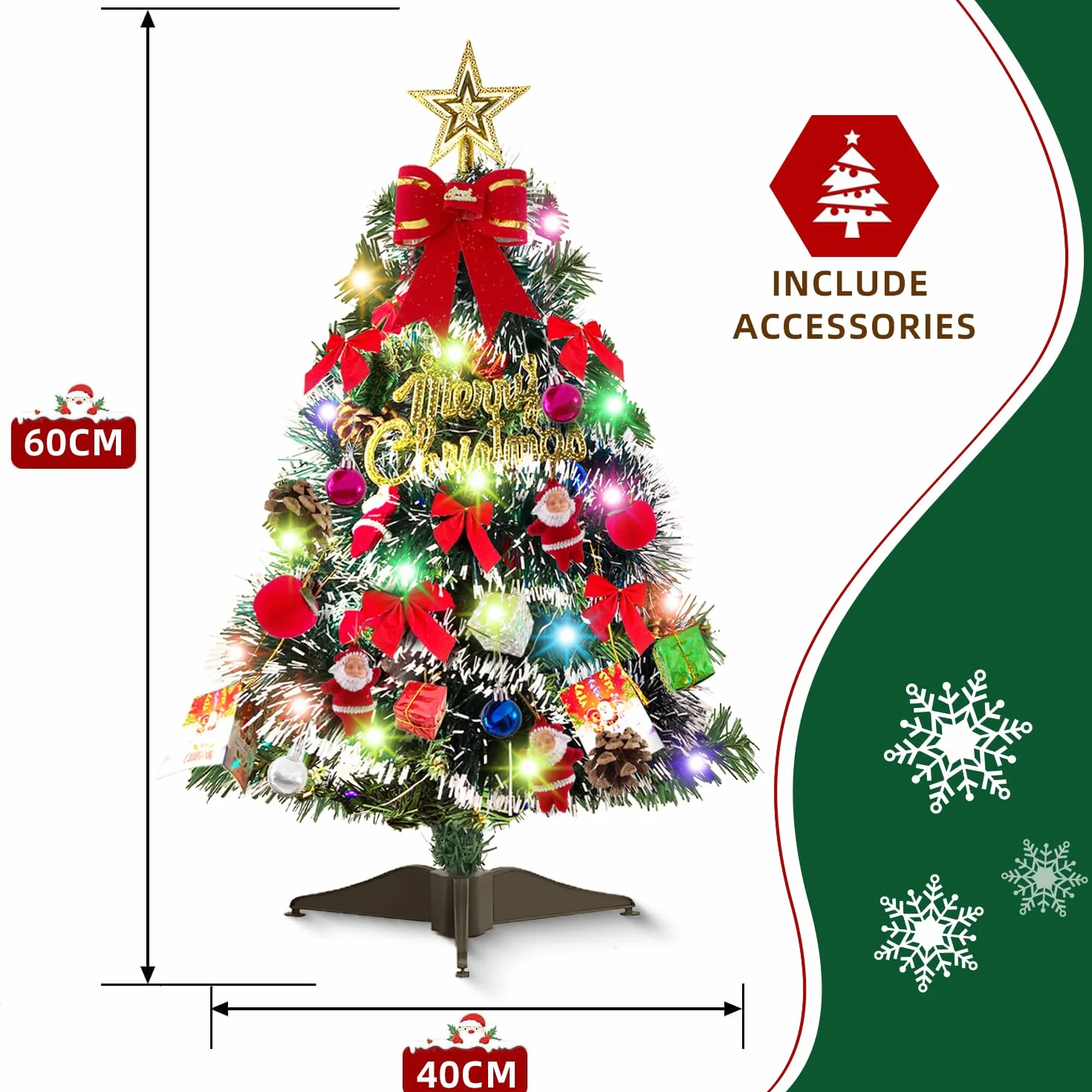 Sztuczna choinka na stół 60 cm mini drzewko sosnowe z ornamentami dekoracja bożonarodzeniowa