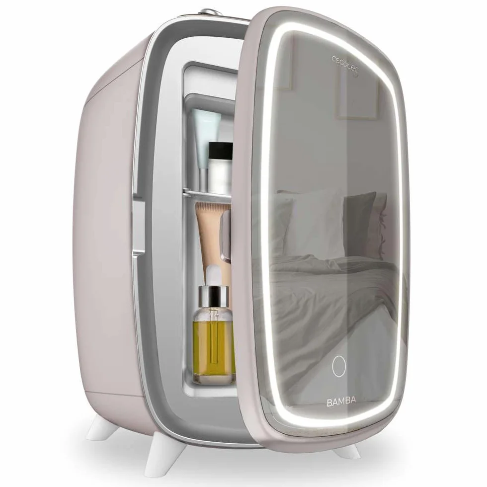Cecotec Mini Lodówka Kosmetyczna 6L CoolingBeauty 6000 Mirror Rose. Mini lodówka z zewnętrznymi lustrzanymi drzwiami, LED Lud z 3 intensywnościami, chłodzenie do 10ºC