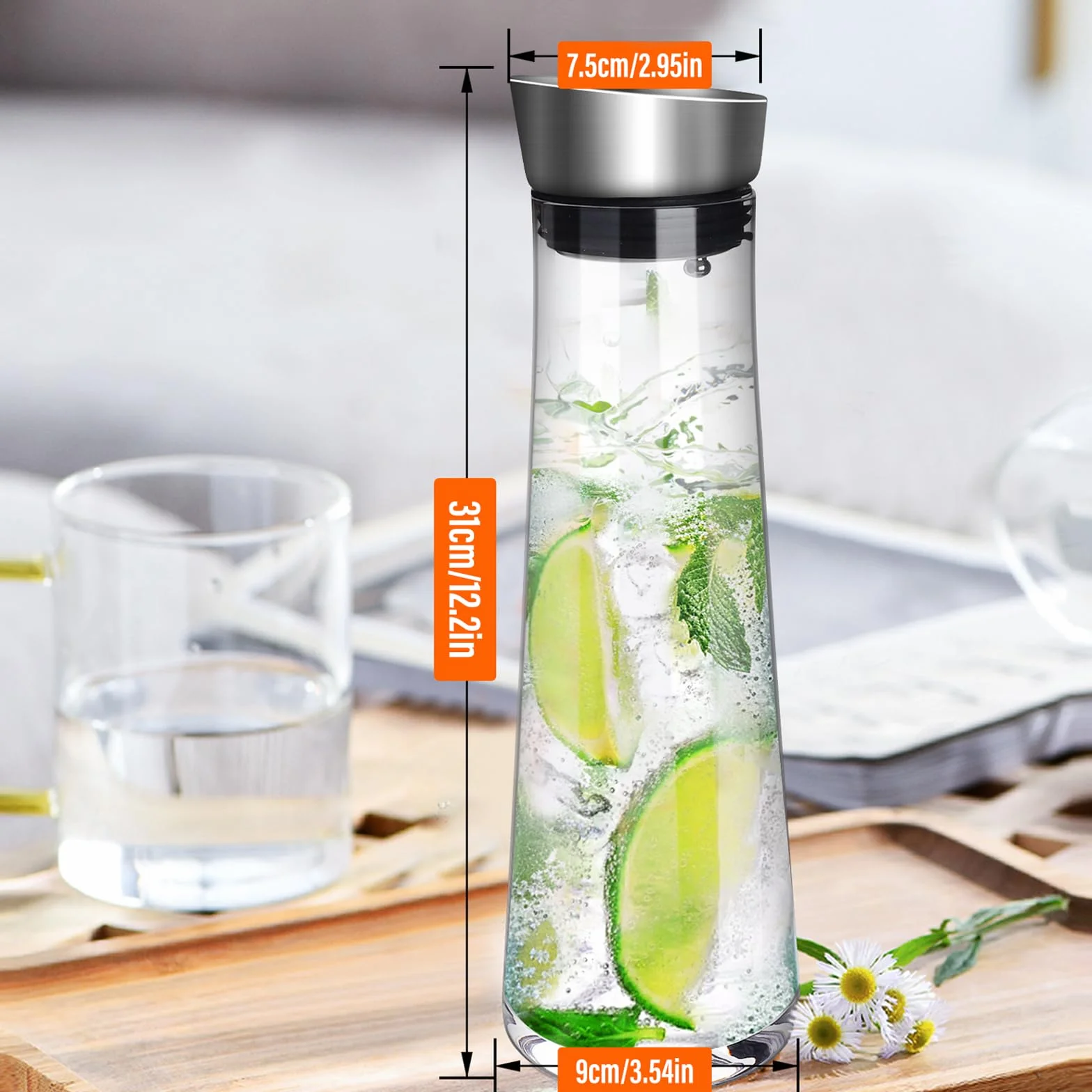 Karafka szklana do wody 1000ml z wieczkiem
