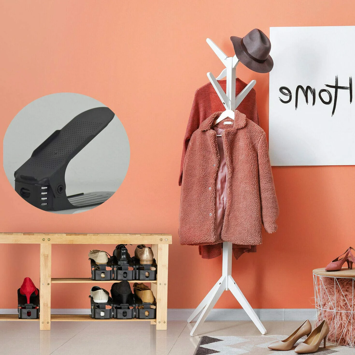 Regulowane Półki na Buty Antypoślizgowy Uchwyt na Buty 3 Wysokość regulowana PP Podwójna Warstwa Zestaw Shoe Rack Czarny