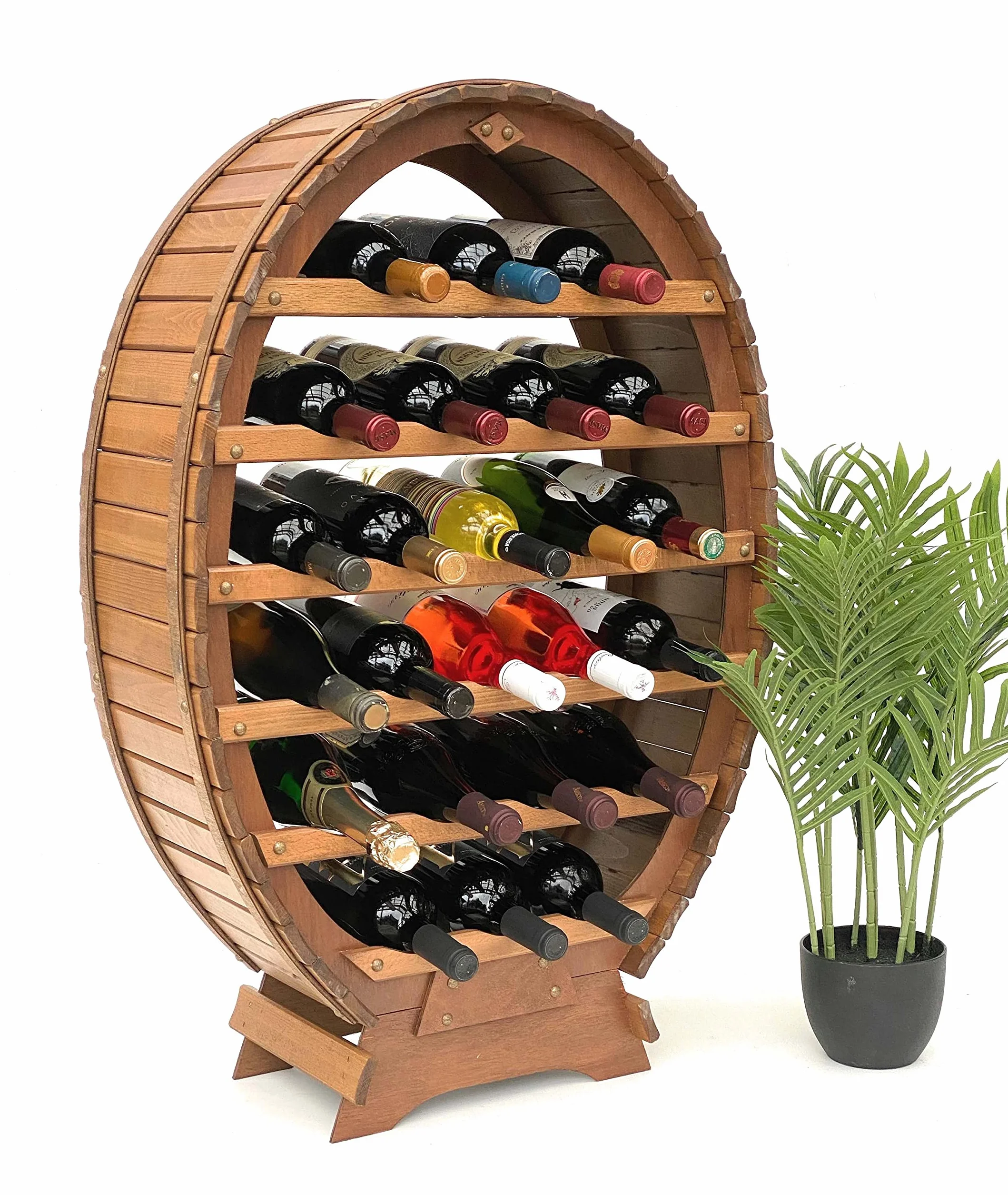 DanDiBo Regał na wino w formie drewnianej beczki, stojący, na 24 butelek