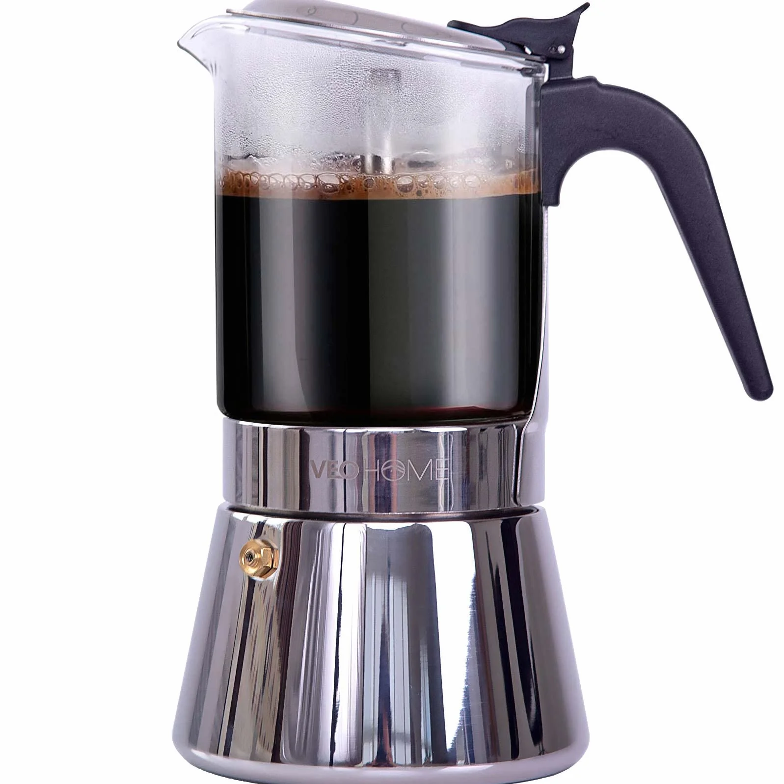 VeoHome Włoski ekspres do kawy ze szkła i stali nierdzewnej 360 ml, ekspres do kawy Moka do kuchenki indukcyjnej, gazowej, ceramicznej, styl espresso, 7 filiżanek, bezpieczny, można myć w zmywarce