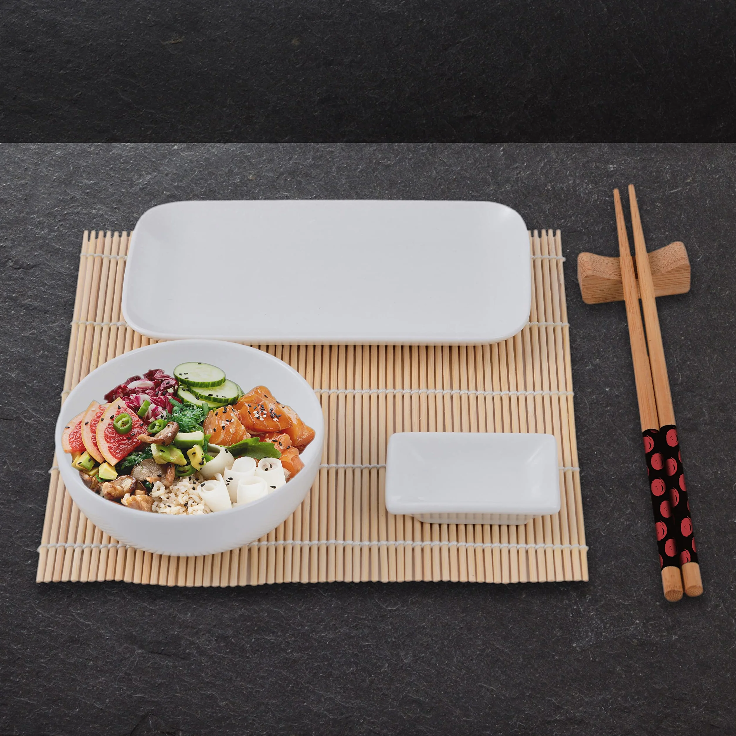 MasterPRO BGMP-11010 zestaw DE 12 Pieces (PORCELANA + Bambu + Madera) Bergner Coleción talerze do sushi, połączenie