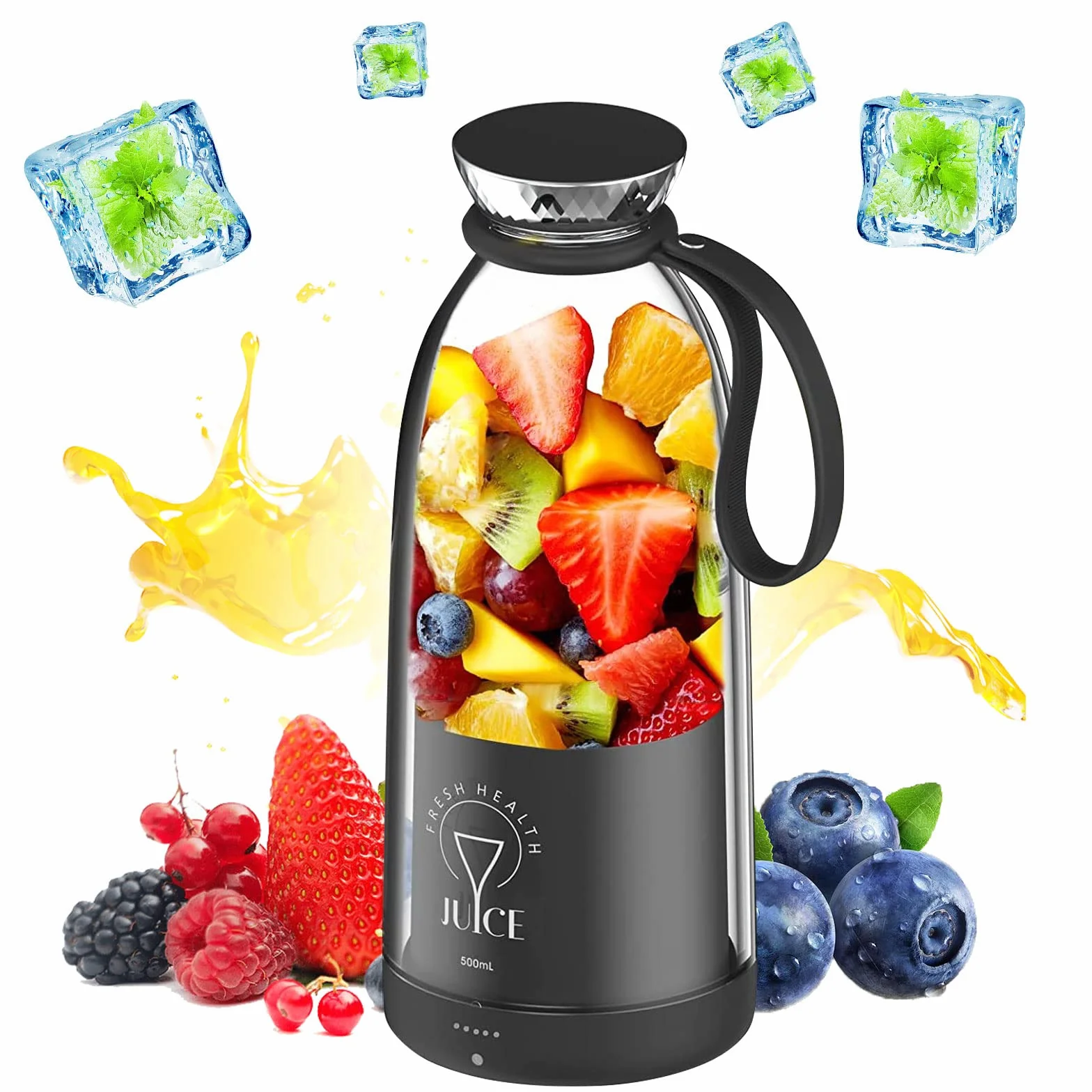 Mikser Smoothie Maker To Go,500 ml, przenośny mikser do ponownego ładowania, wielofunkcyjny mikser osobisty z 6 ostrzami ze stali nierdzewnej, butelka Fresh Juice do shakesów, soków, smoothie, podróży