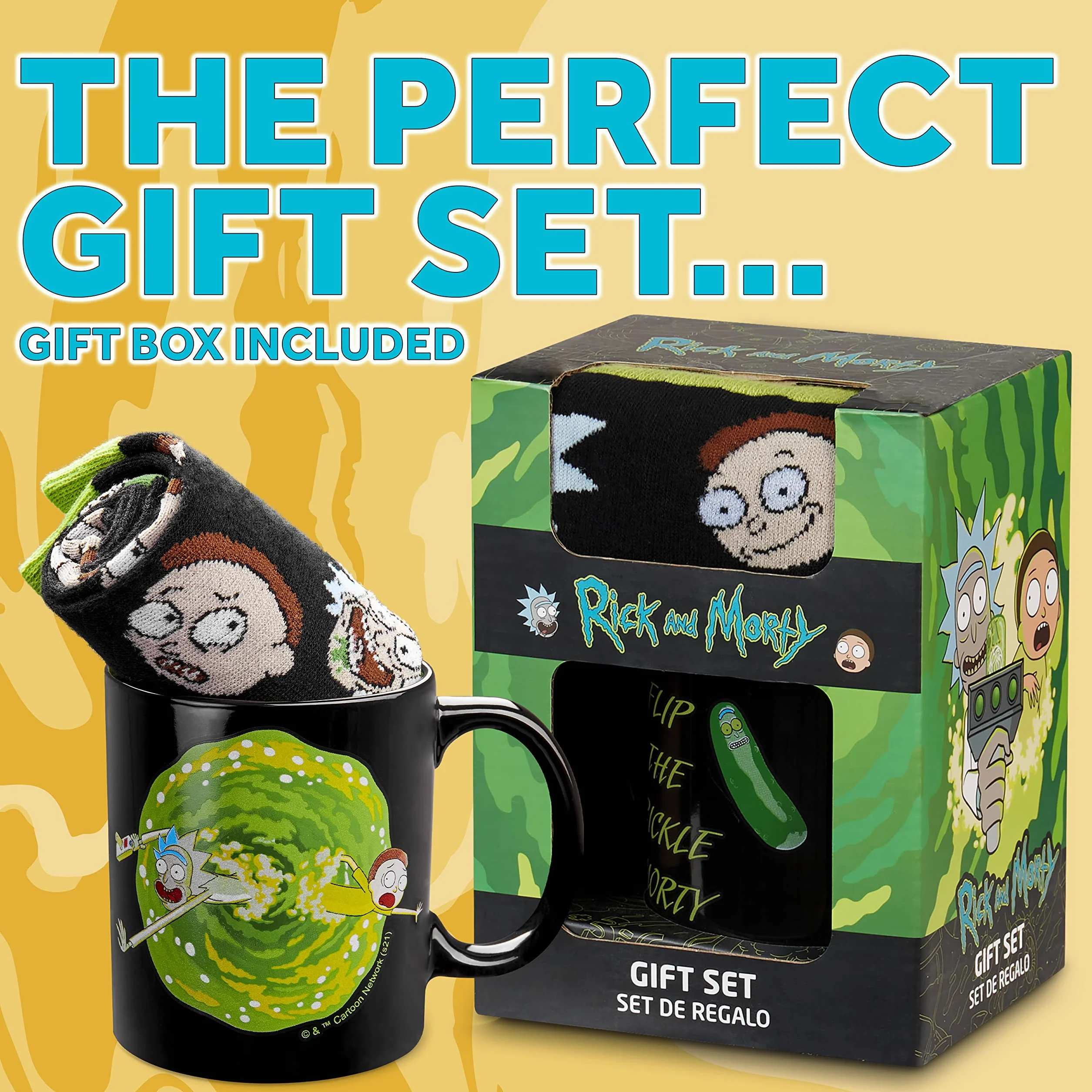 RICK AND MORTY Zestaw upominkowy kubków do kawy, porcelanowy kubek i skarpety bawełniane, 1 kubek 1 para skarpet