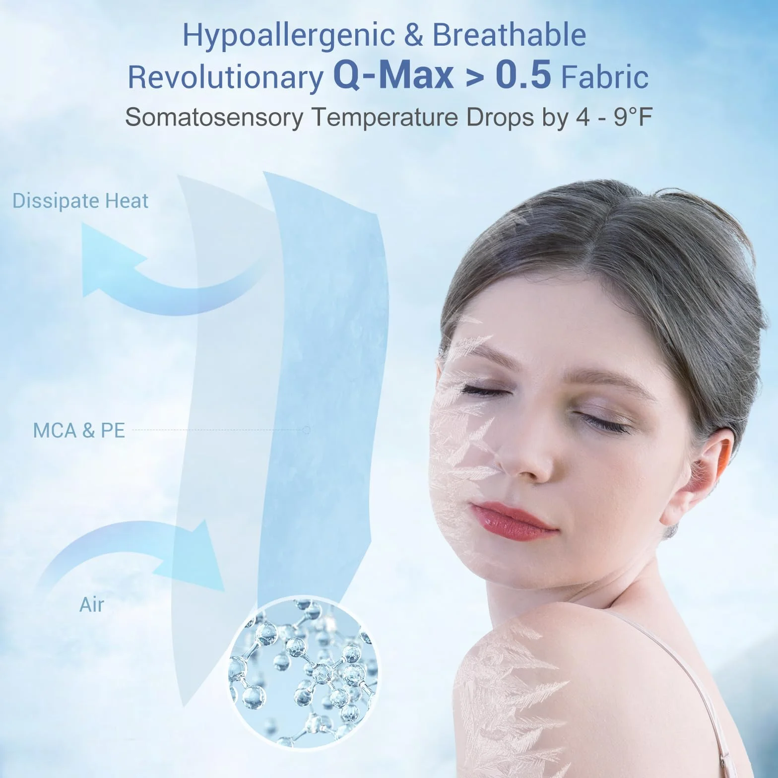 Elegear Chłodzące poszewki na poduszki, 2 sztuki, letnie fajne poszewki na poduszki do gorącego snu, obustronne Arc-Chill Q-Max 0,43 włókno chłodzące i 100% bawełna, miękka, oddychająca, ukryty zamek