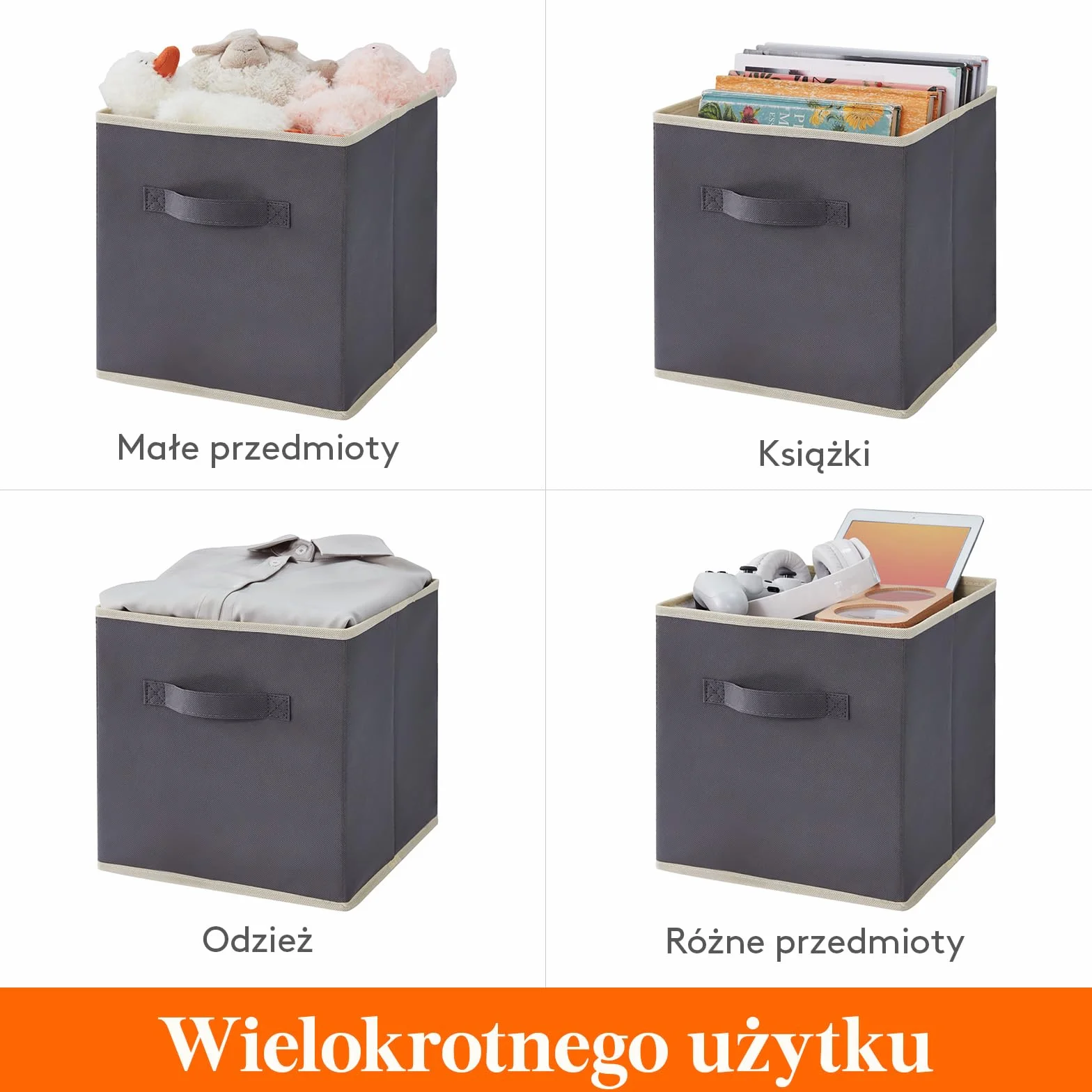 Lifewit 10 Pack składanych pudełek do przechowywania kostek, średniej wielkości dekoracyjne kosze do przechowywania, otwarte kostki do przechowywania z uchwytami, 33 x 33 x 33 cm, szary