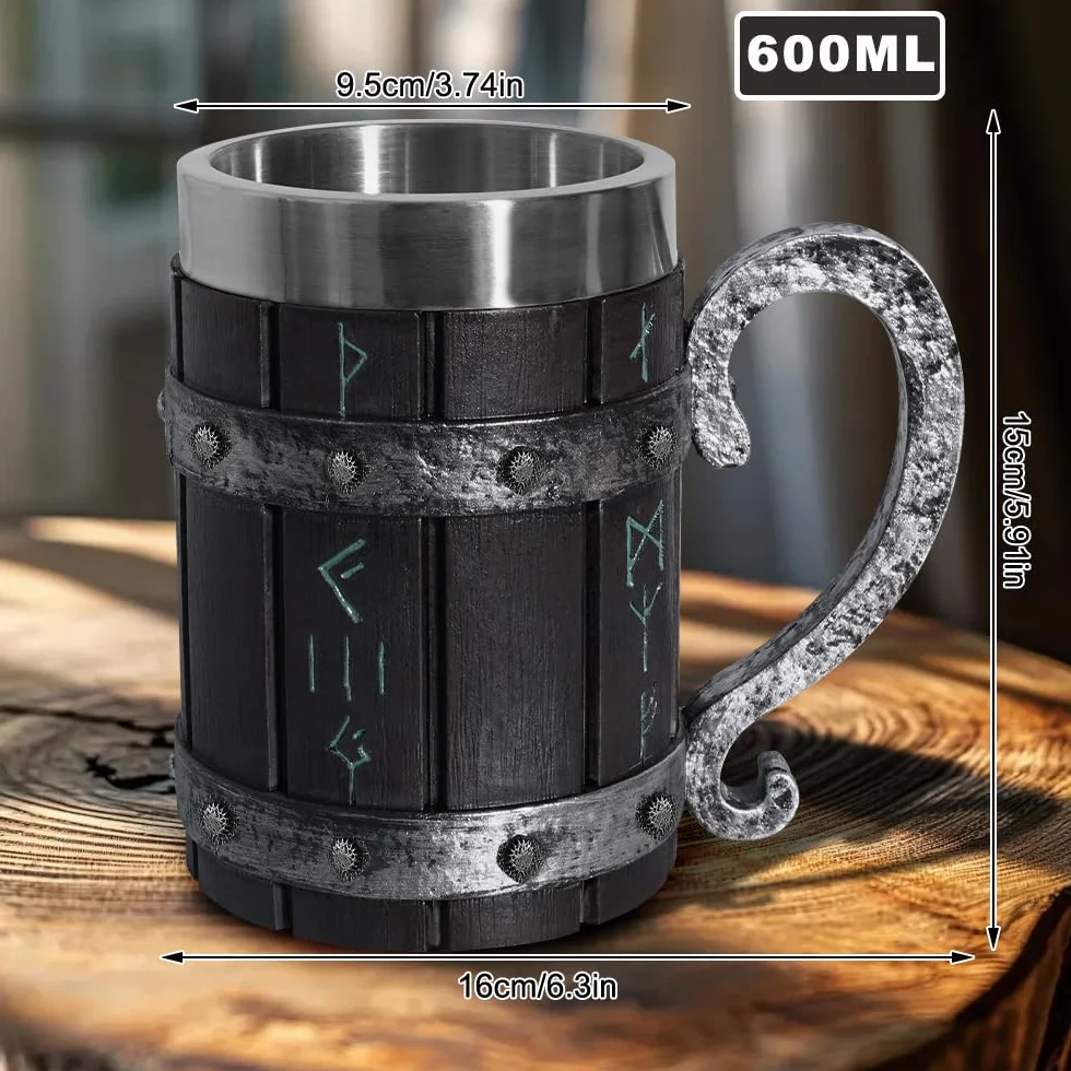 Drewniany kufel do piwa 600 ml Vintage średniowieczna tawerna