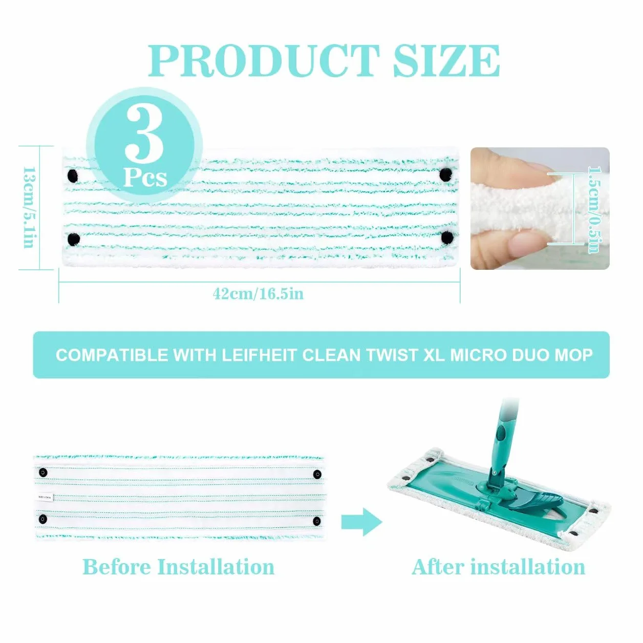 GIBOHOM pokrowiec na mop do mopa Leifheit Combi/Clean Twist M Micro Duo nakładka wymienna do mopa z mikrofibry