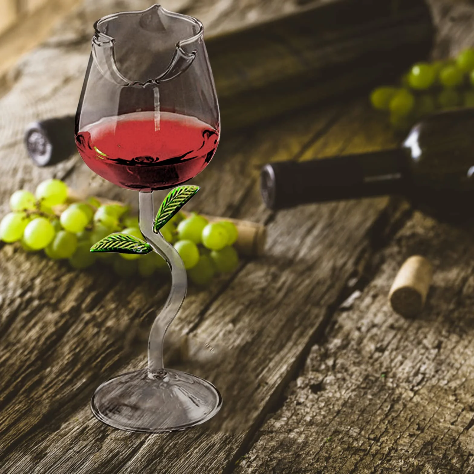Kieliszek do wina różowego 150 ml z wzorem liści różowo-zielonym na imprezy wesela urodziny