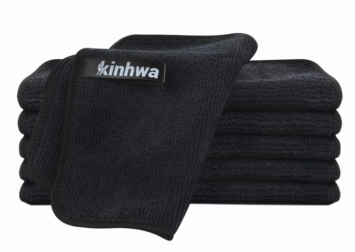 KinHwa Zestaw 6 ściereczek do czyszczenia z mikrofibry, czarne, nadające się do prania, przyjazne dla środowiska i nie pozostawiające kłaczków, wielofunkcyjne, 20 x 20 cm