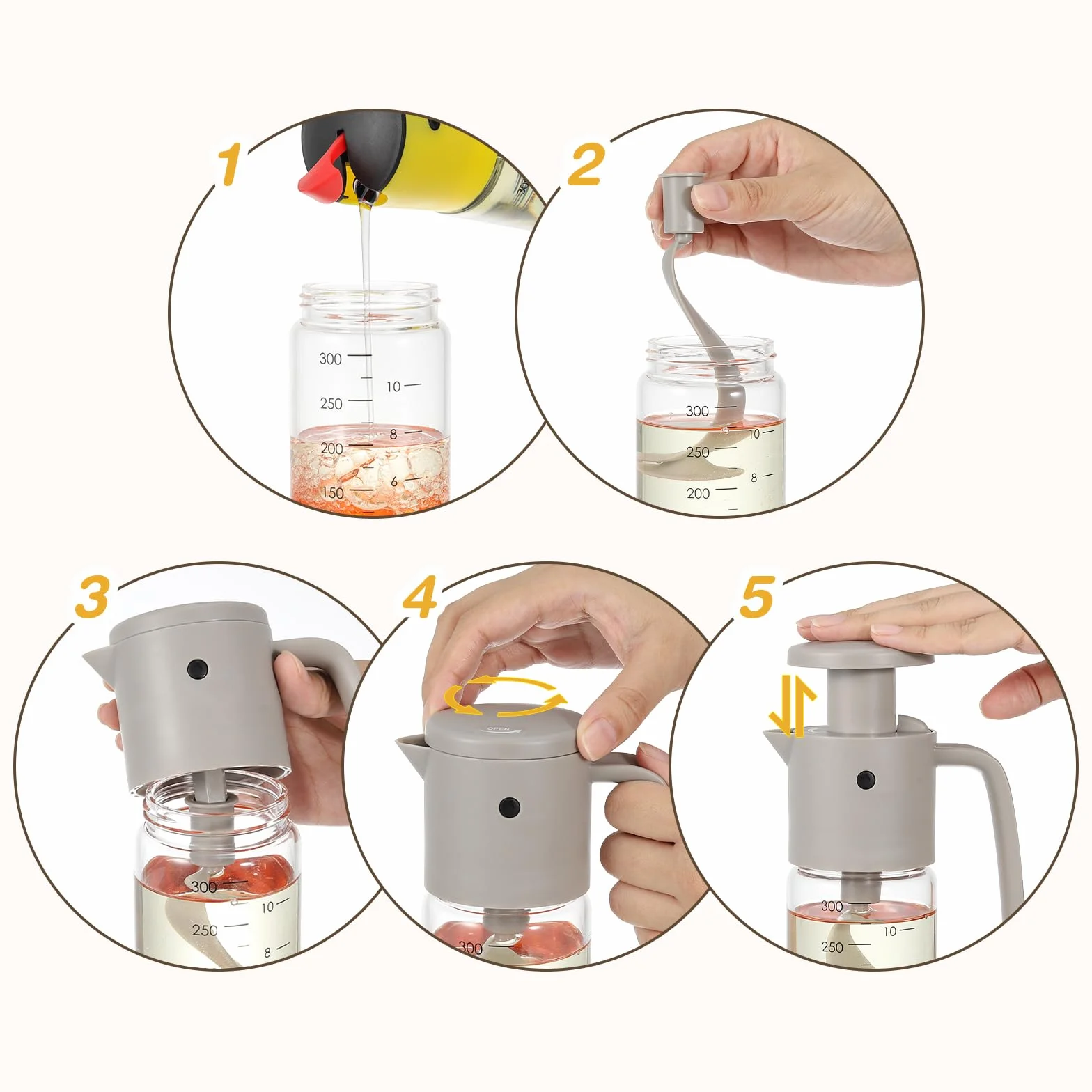 Vucchini Mixer do sałatek, 300 ml Bird-Like Sauce Shaker szary, regulowany przepływ, można myć w zmywarce, butelka do przechowywania oleju, octu, kuchni, restauracji