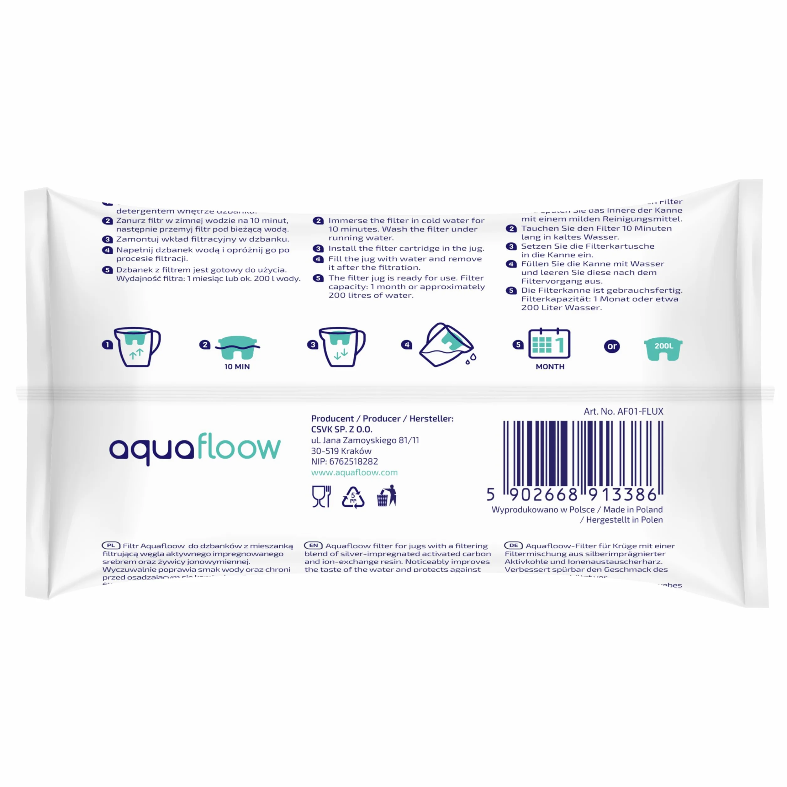 Aquafloow Aquaflux Wkłady do Filtra Wody 14 Sztuk | Kompatybilne Laica Bi-Flux, Dafi Unimax | Filtr z Węglem Aktywnym i Żywicą Jonowymienną, Redukcja Wapna, Chloru