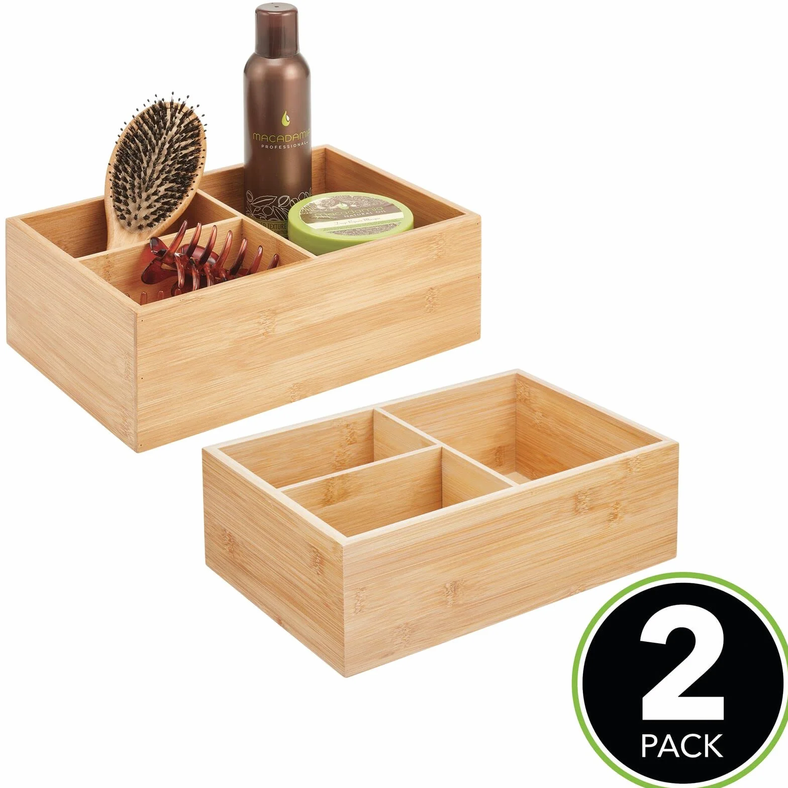 mDesign Zestaw 2 organizerów łazienkowych - praktyczny pojemnik do przechowywania z 3 przegródkami - elegancki pojemnik do przechowywania kosmetyków - kolor naturalny