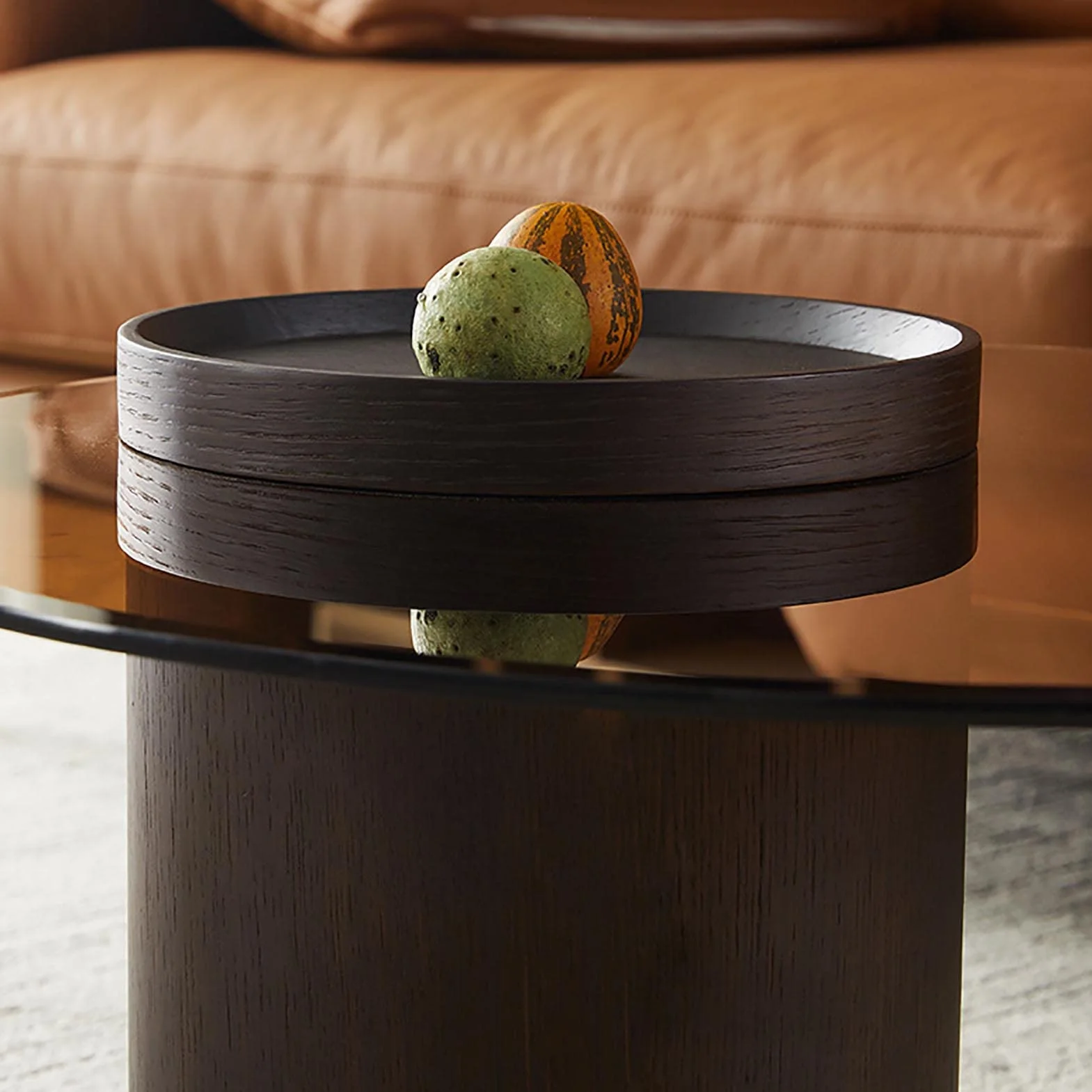 WestUx Nowoczesny okrągły stolik kawowy, zestaw dwóch stolików bocznych Mid Century Minimalist, szklany blat, do salonu, sypialni, biura, 90+60cm