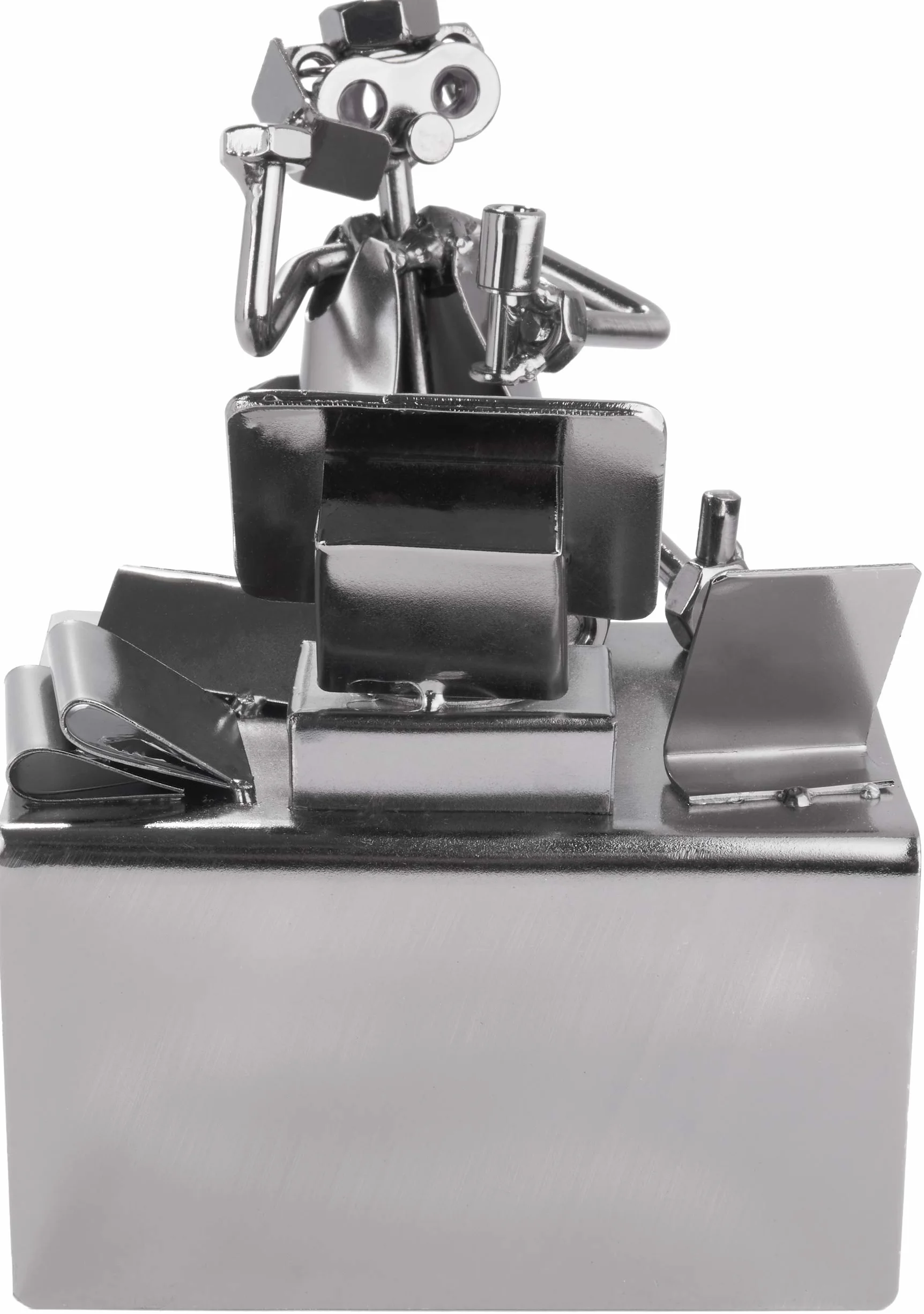BRUBAKER Figurka ze śrubek PC do biura z uchwytem na wizytówki - ręczna robota żelazna figurka metalowy mężczyzna - prezent dla kupców, pracowników biurowych i kolegów