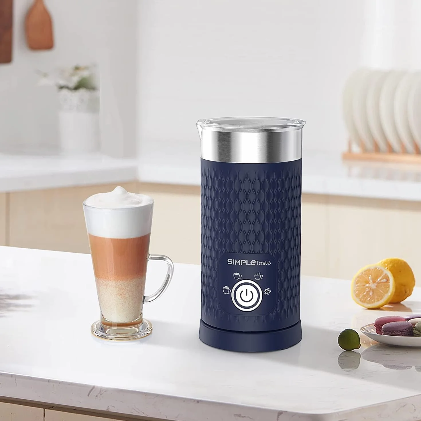 SIMPLETaste Spieniacz do mleka, elektryczny parownik do mleka 4 w 1, automatyczny zaparzacz do gorącej i zimnej pianki oraz podgrzewacz do mleka do latte, cappuccino, macchiato