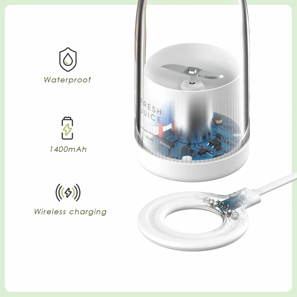 Mikser Portatil Blender Smoothie Mikser Koktajle Osobisty Akumulator USB Przenośny Blender, Mikser Owoce Bezprzewodowy Sport Camping Fitness (Biały)