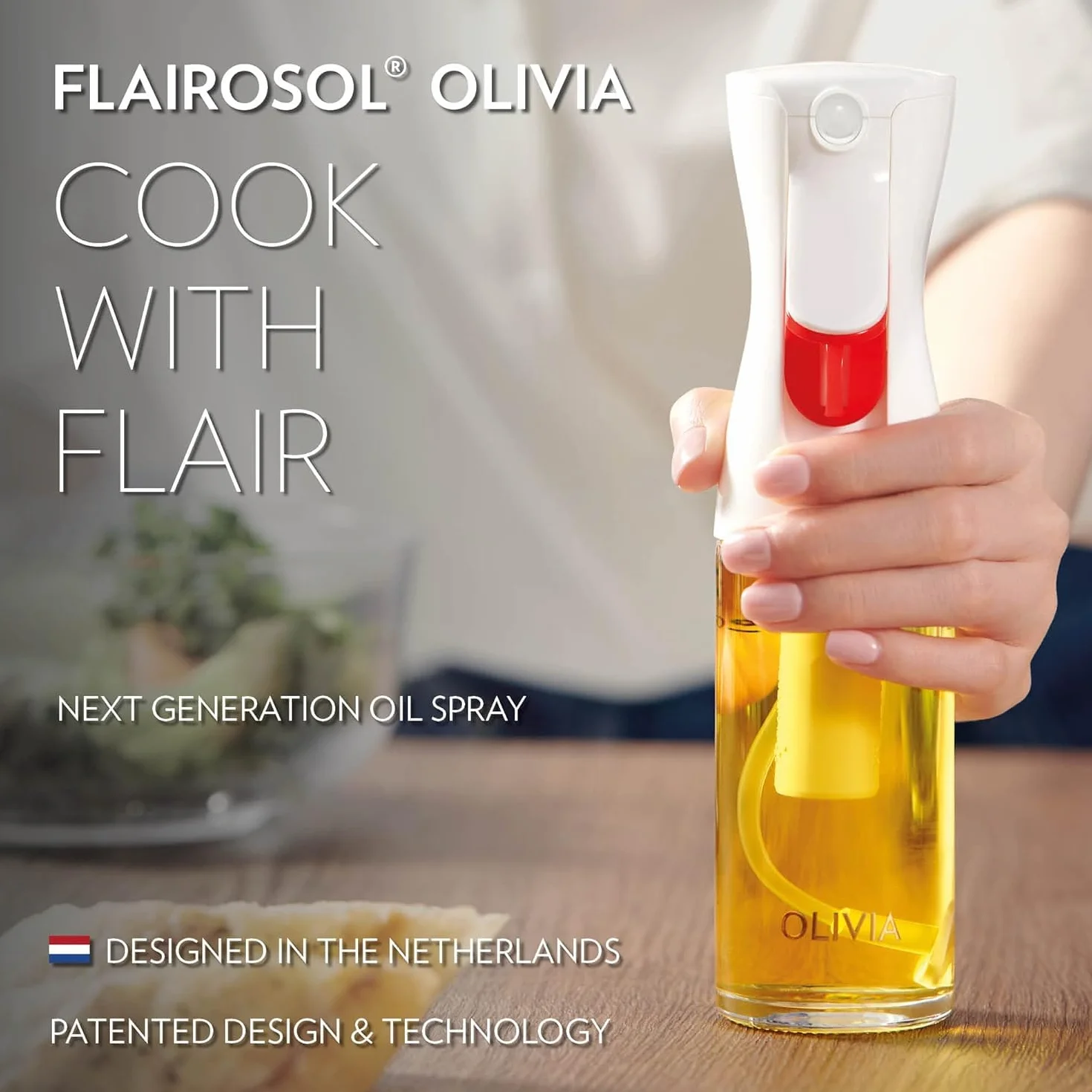 OLIVIA SIGNATURE Opryskiwacz do oleju kuchennego Flairosol, drobną mgiełką, szklana butelka z rozpylaczem