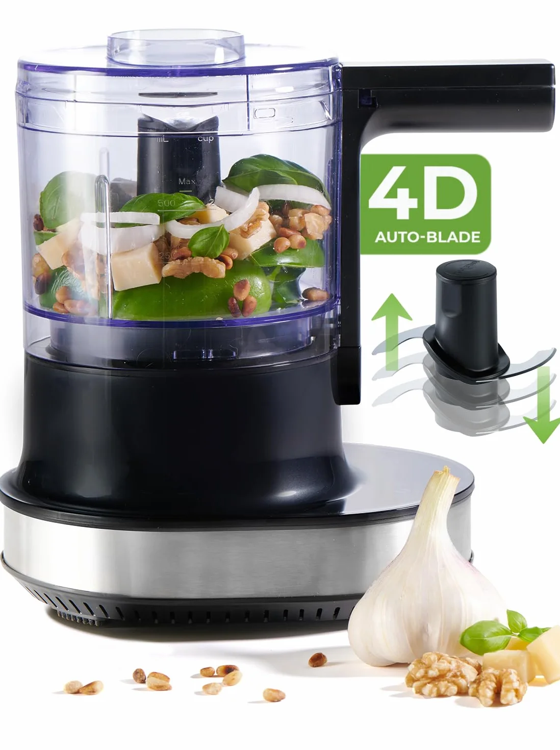 NUTRI-CHOPPER 4D rozdrabniacz kuchenny elektryczny z funkcją AUTO-BLADE, nie zawiera BPA, niemiecka marka, uniwersalny rozdrabniacz do cebuli, mięsa, orzechów pesto