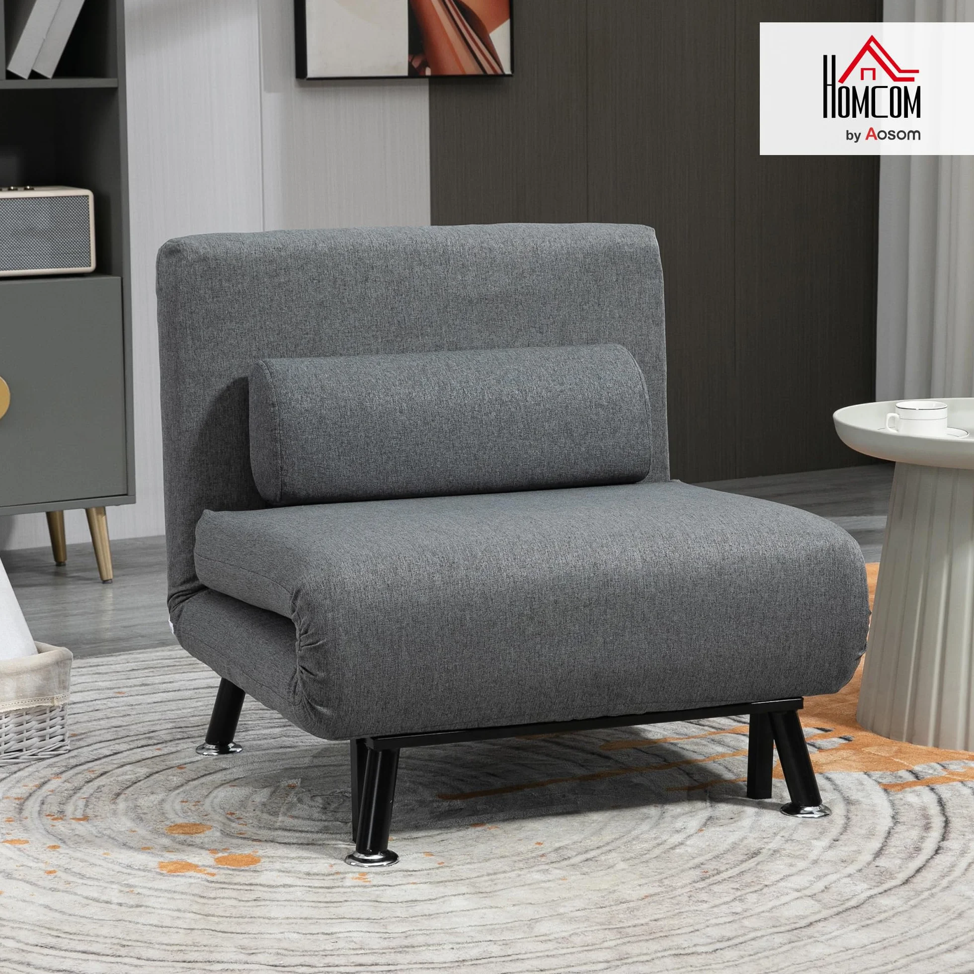 HOMCOM Fotel do spania 3 w 1, składany, z funkcją łóżka, regulowane oparcie, poduszka dla gości, obciążenie do 150 kg, fotel relaksacyjny, składany fotel do salonu, sypialni, 75 x 70 x 75 cm