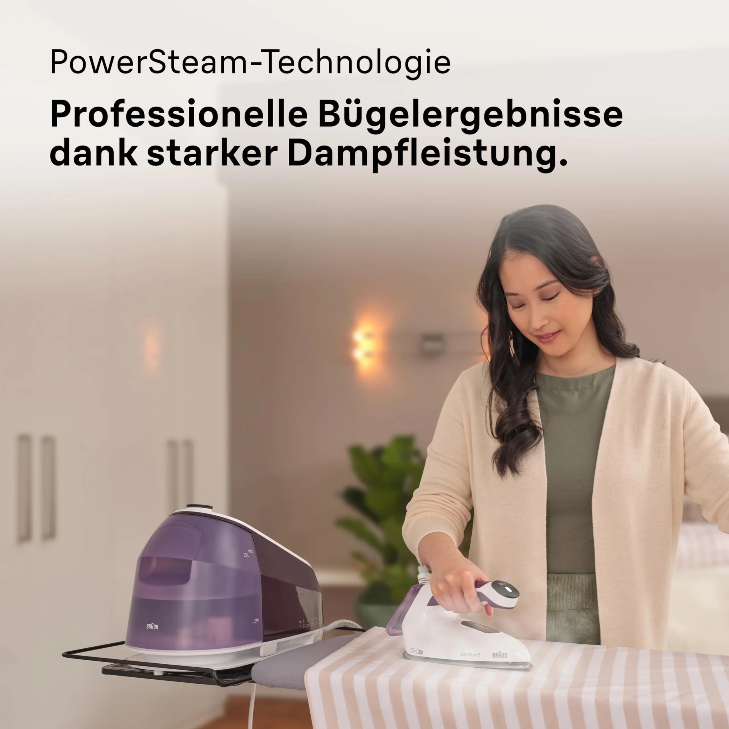 Braun CareStyle 5 IS5247VI żelazko parowe z technologią FreeGlide 3D, 145 g/min pary, szybkie nagrzewanie, tryb iCare, pionowe prasowanie, zdejmowany zbiornik 2 l, 2400 W, fioletowy