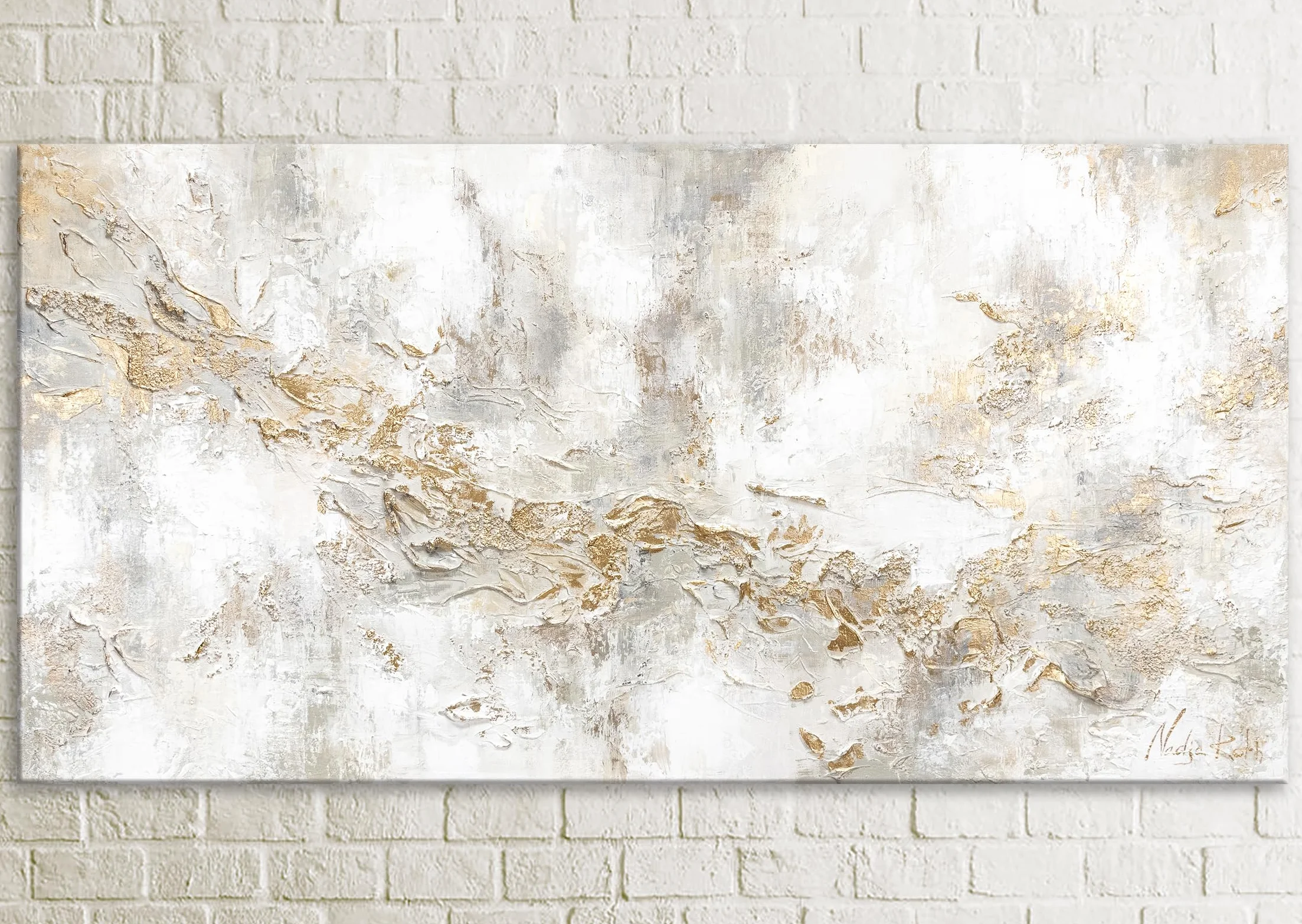 YS -Art obraz abstrakcyjny ręcznie robiony beżowy złoty kolor linie Geschichte dekoracja ścienna nowoczesny salon sztuka ścienna 120 x 60 cm