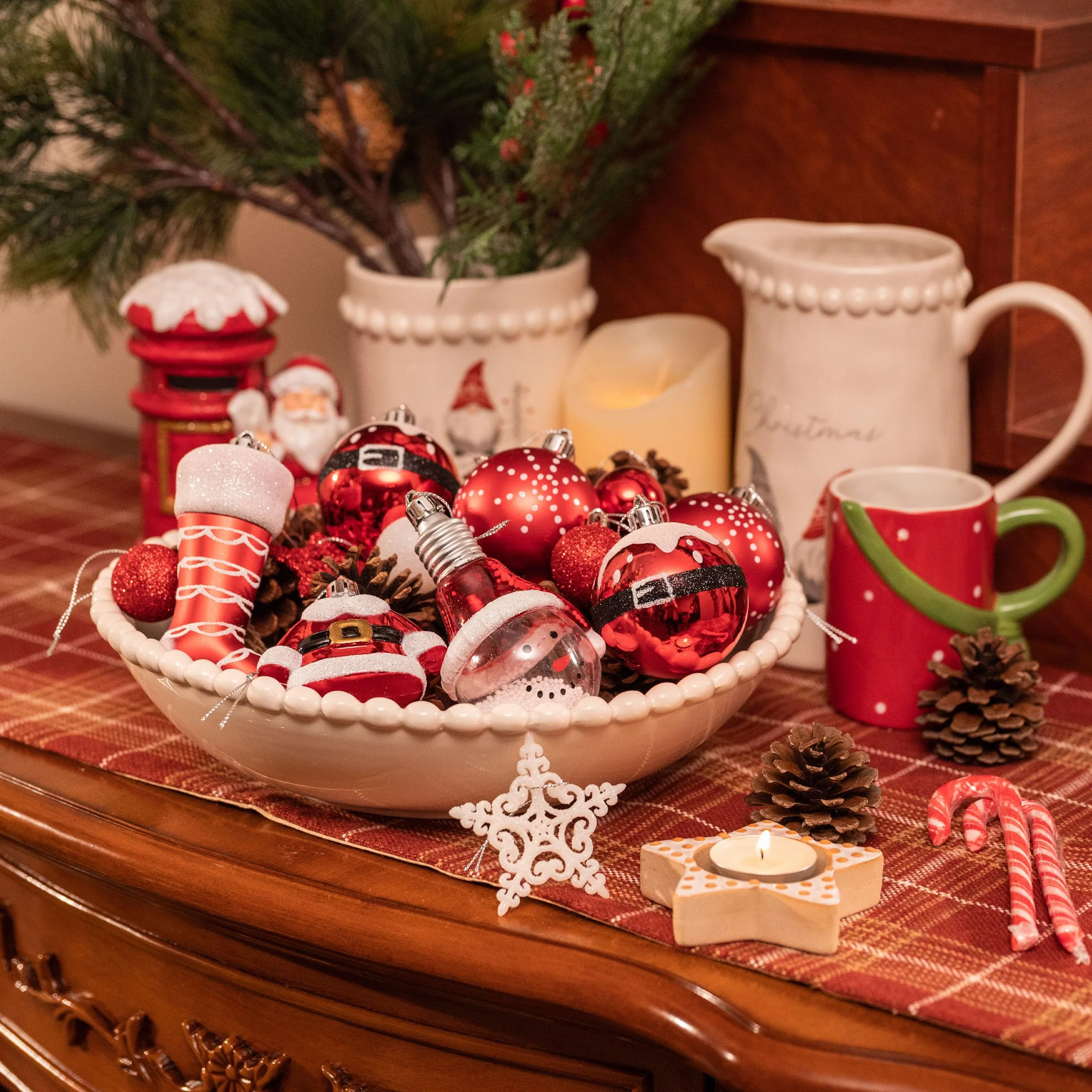 70ct Valery Madelyn Shatterproof Christmas Ornaments Set Red White Ball Tree Decorations