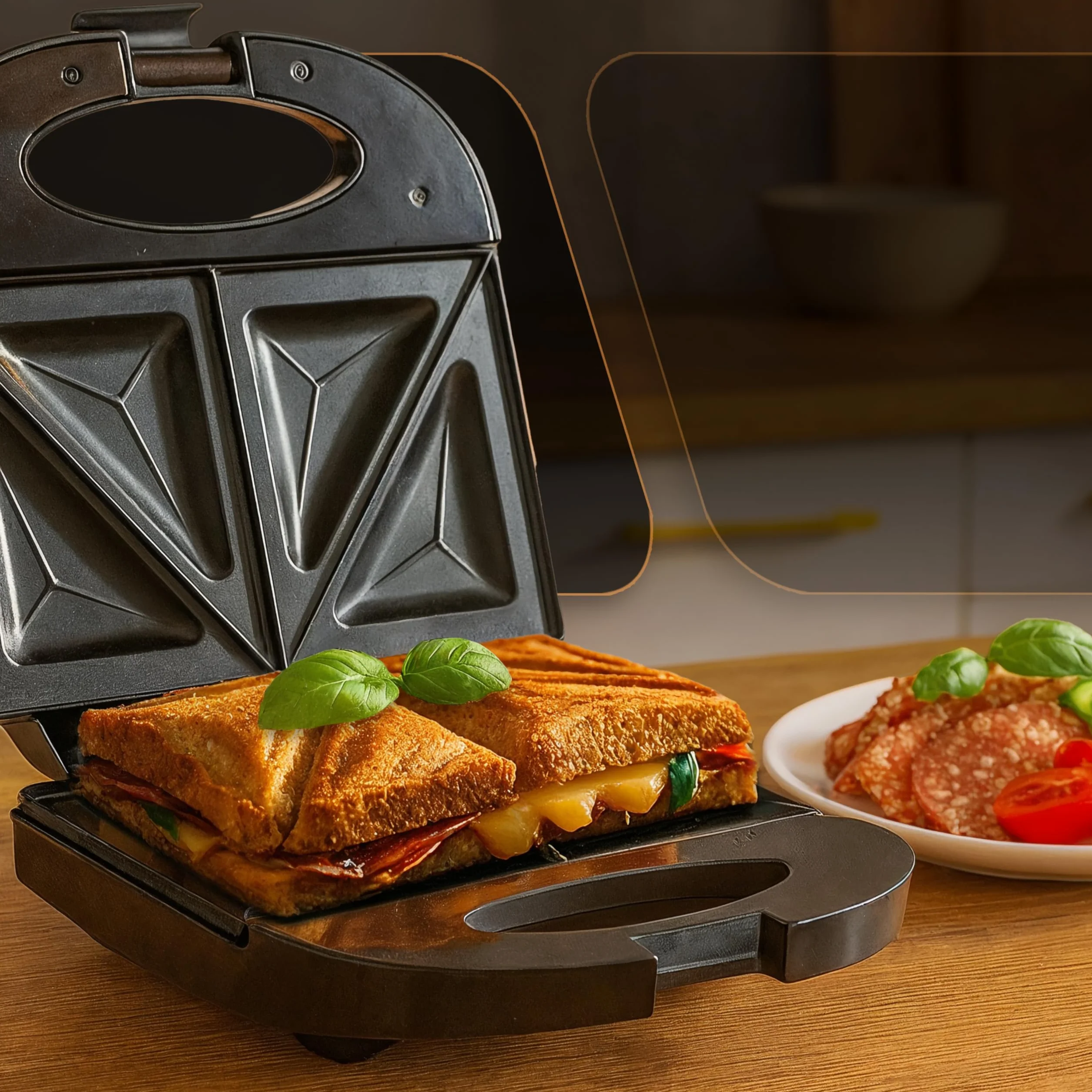 ADLER EUROPE AD 3015 Toster Sandwich, Opiekacz, Chrupiące kanapki, Moc 850W, Srebrny, Inox, Czarny