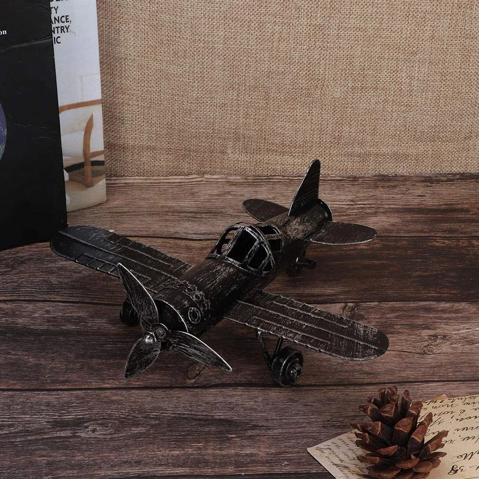 Hztyyier Vintage samolot model z kutego żelaza samolot dwupłaszczyzna do zdjęć rekwizyty Boże Narodzenie dekoracja domu ozdoba (czarny)