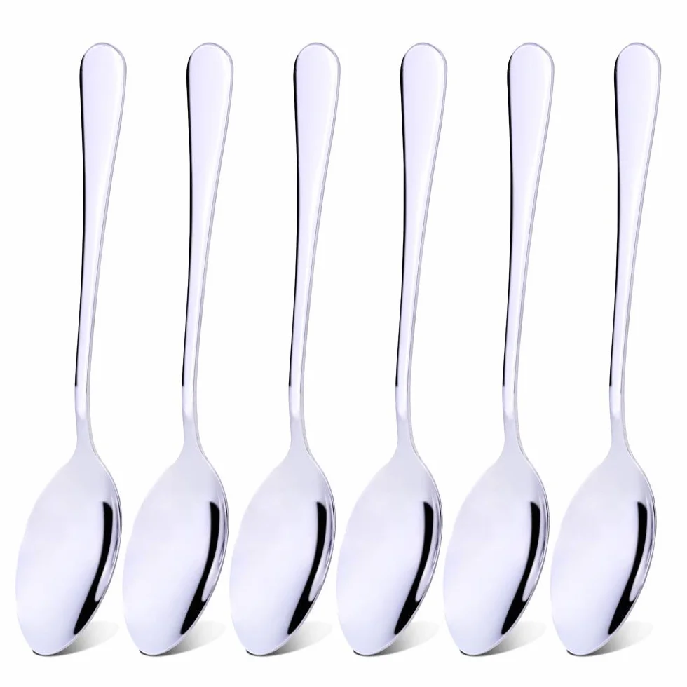 Zestaw 6 łyżeczek ze 304 stali nierdzewnej, łyżka do zupy, łyżka obiadowa, 20 cm. 6 szt. łyżeczki (6 szt, 1)