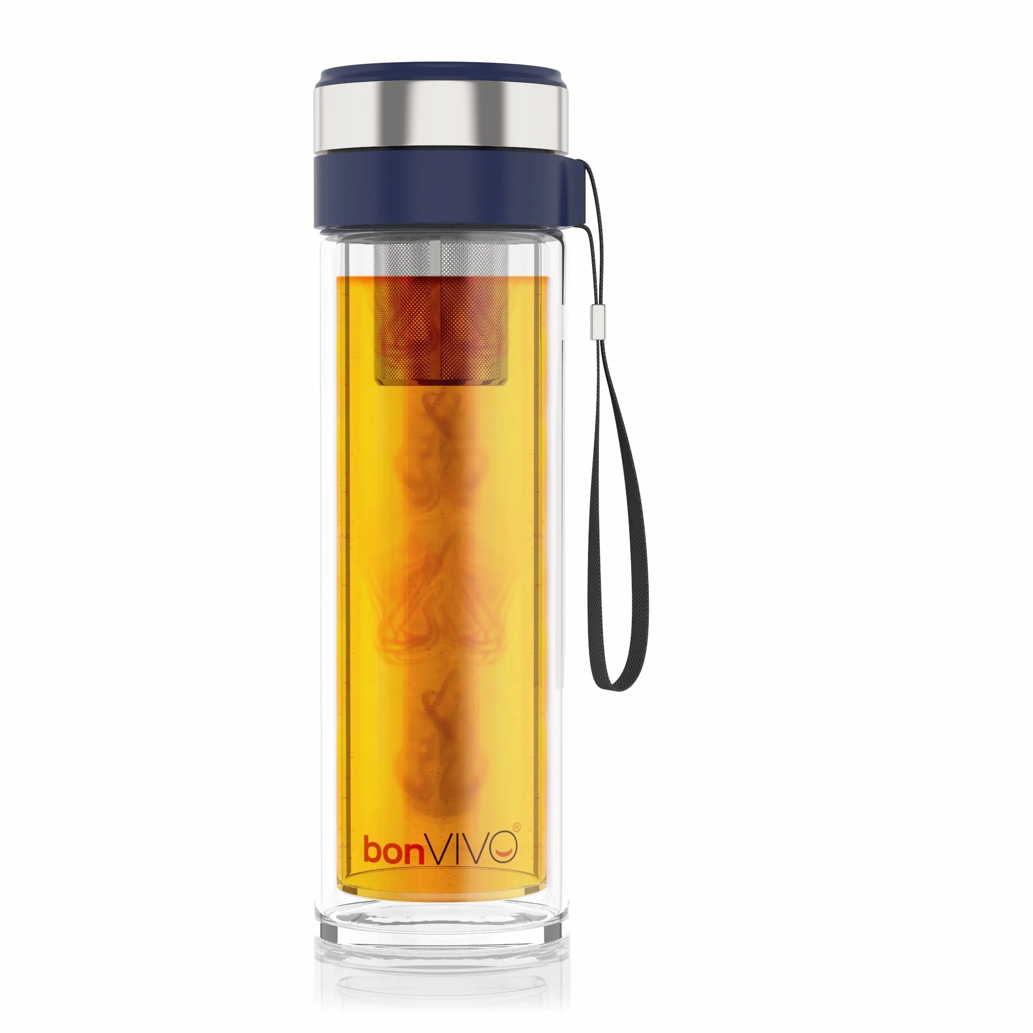 bonVIVO® - VitaliTEA Szklany kubek podróżny z zaparzaczem ze stali nierdzewnej 450 ml
