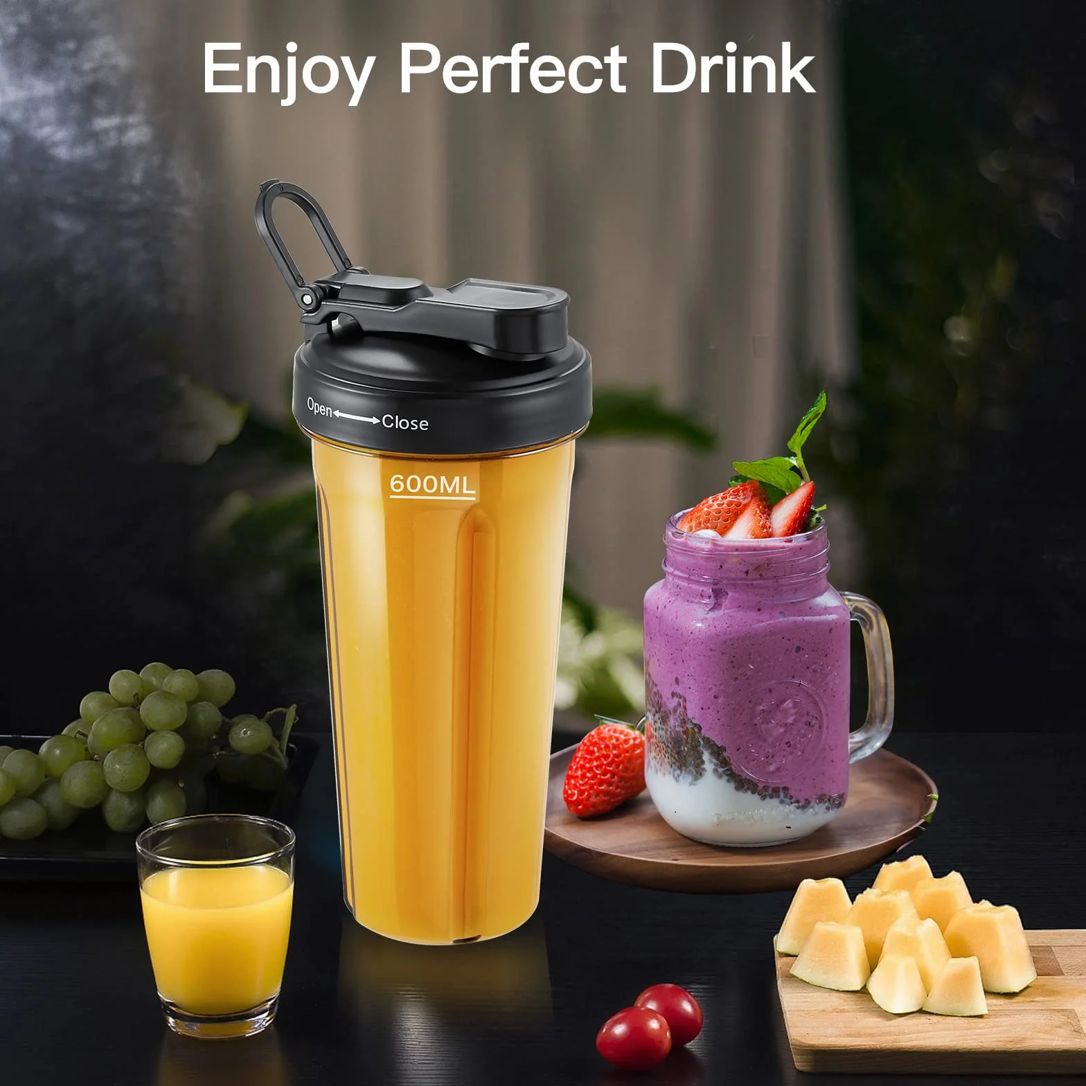 AMZCHEF Blender Smoothie Maker Two Blending Containers - Mikser Stojący High Performance Mikser o Wysokiej Wydajnośc with LED - 1200W 20000 RPM Stand Blender - 6 Ostrych Ostrzy 3D - Szary