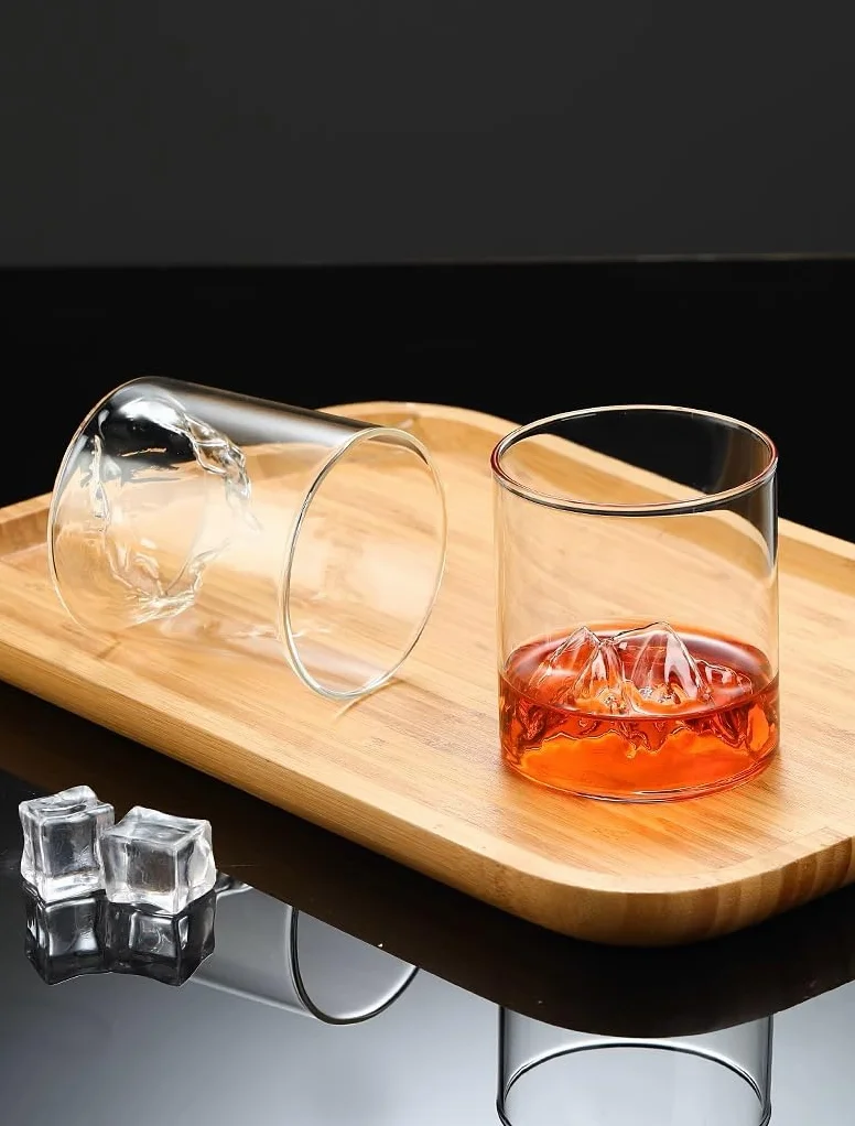 Japońskie kryształowe szklanki Fujiyama do whisky, zestaw 2 szt., 350 ml, staromodny kieliszek do whisky do koniaku, martini, koktajli, rumu, piwa (przezroczysty)