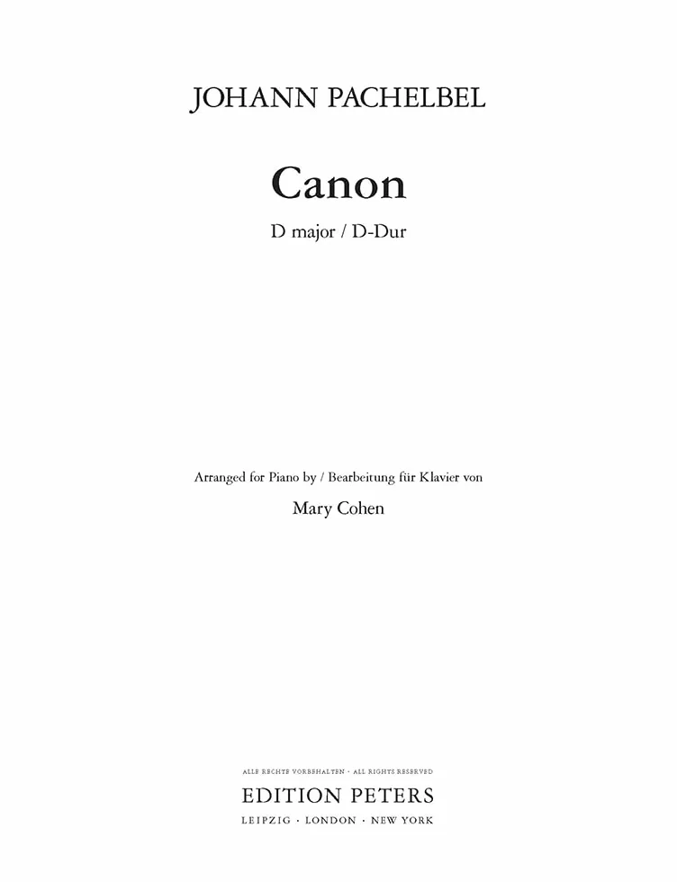 Canon D-Dur (Bearbeitung für Klavier zu 2 Händen): Partitur für Klavier