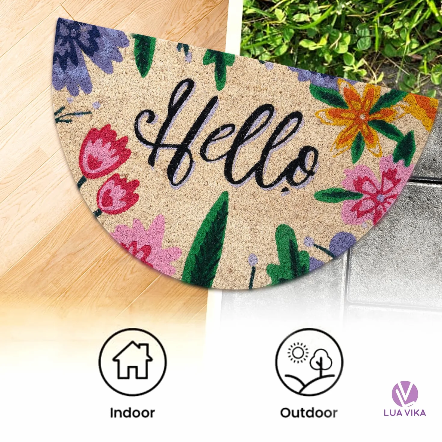 Wycieraczka z włókna kokosowego Hello 40x70 cm zewnętrzna pod drzwi wejściowe Półksiężyc