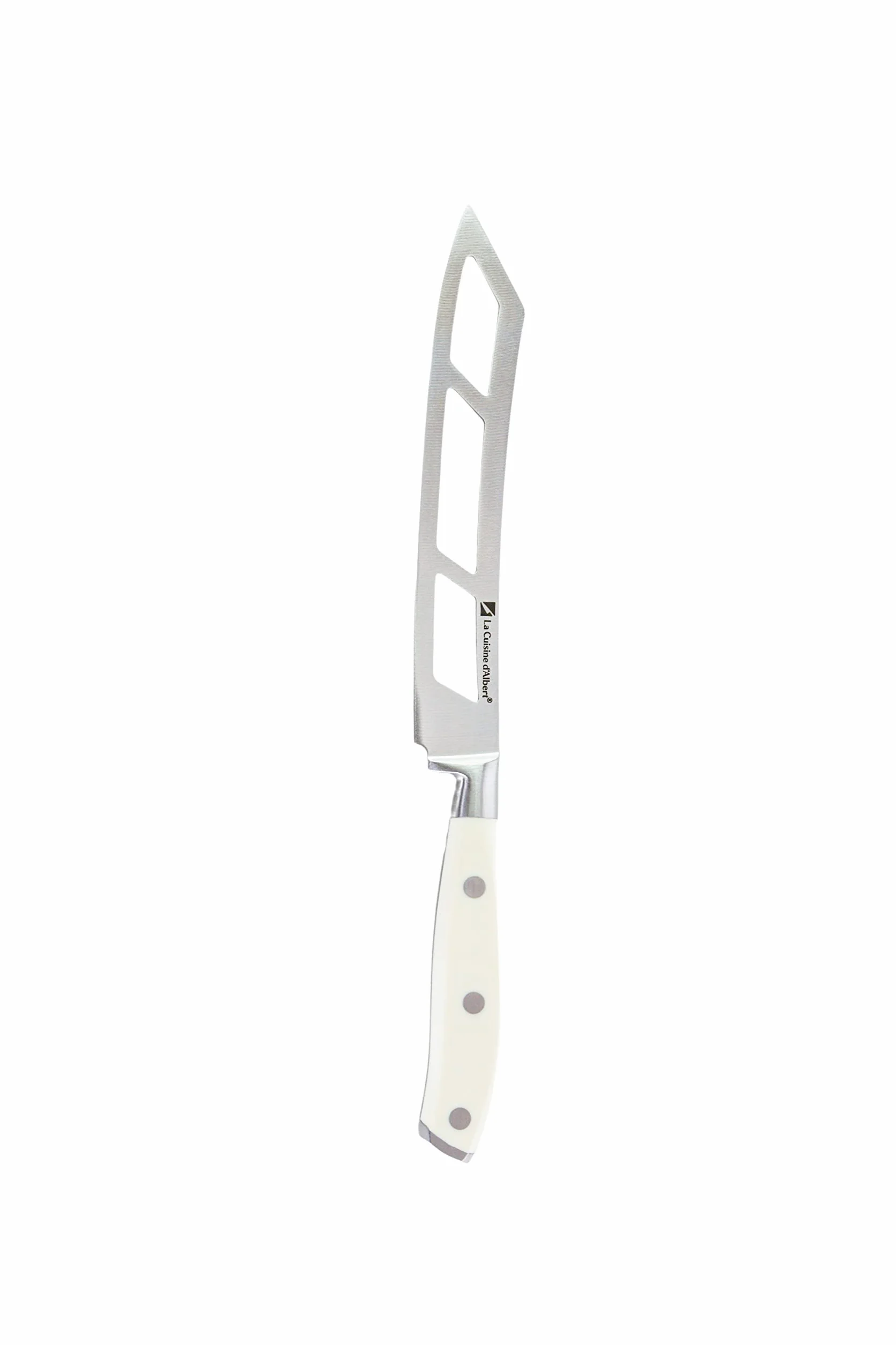 Albert de Thiers - L'IRRESISTIBLE - Nóż do sera 15,2 cm - Ażurowe ostrze ze stali nierdzewnej - 3 nity rękojeści ABS - Ochrona PVC - Na karcie 80 x 280 mm