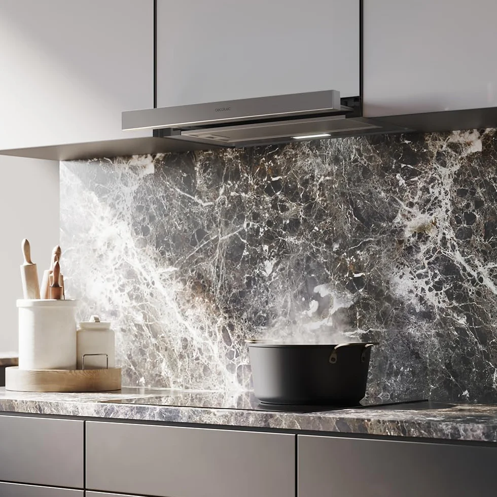 Cecotec Okap Teleskopowy 60cm Bolero Flux TLM 606500 Inox A. Silnik 165W, moc ssania 650m3/h, sterowanie mechaniczne, 2 poziomy mocy, światło i filtr węglowy, wykończenie Inox